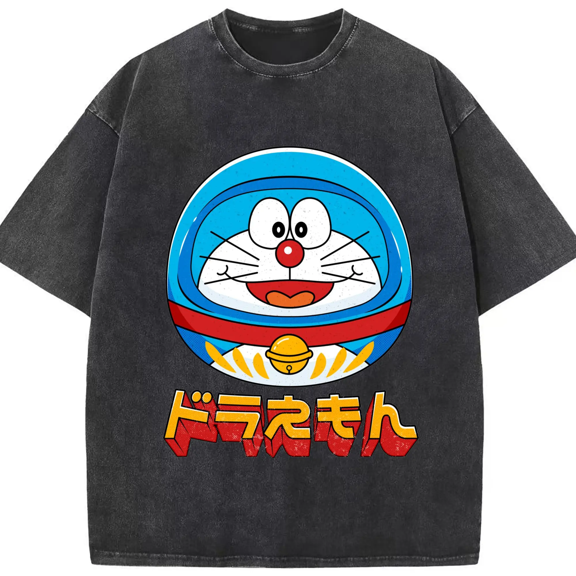 ドラえもん×だるま 幸運祈願スペシャル - 綿100％ ヴィンテージ風 半袖Tシャツ ・ フロントプリント ・ 柔らか肌触り ・ 通気性 快適 ・ スポーツ カジュアル 外出用