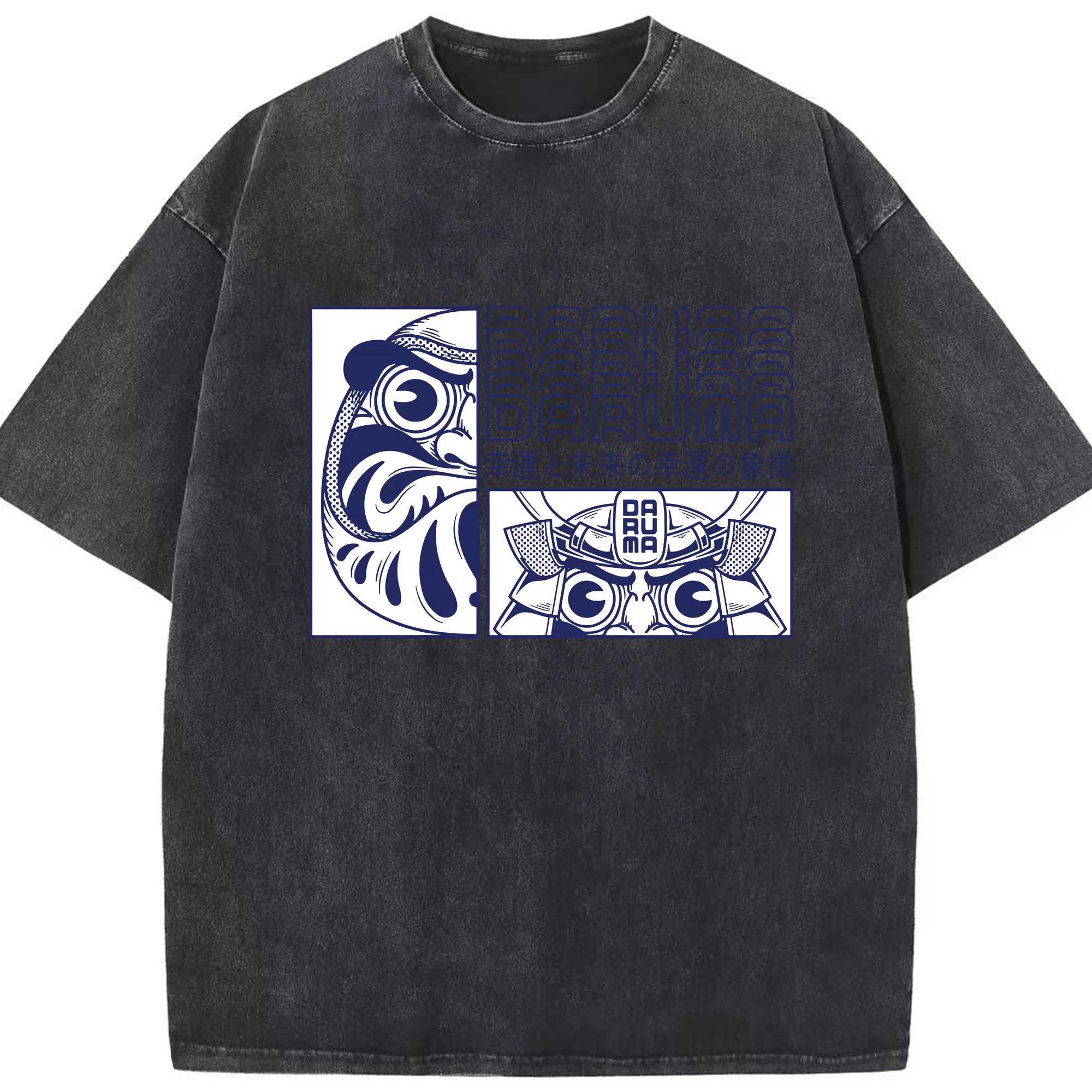 ジャパニーズスピリット 達磨 ミリタリースタイル - 綿100％ ヴィンテージ風 半袖Tシャツ ・ フロントプリント ・ 柔らか肌触り ・ 通気性 快適 ・ スポーツ カジュアル 外出用