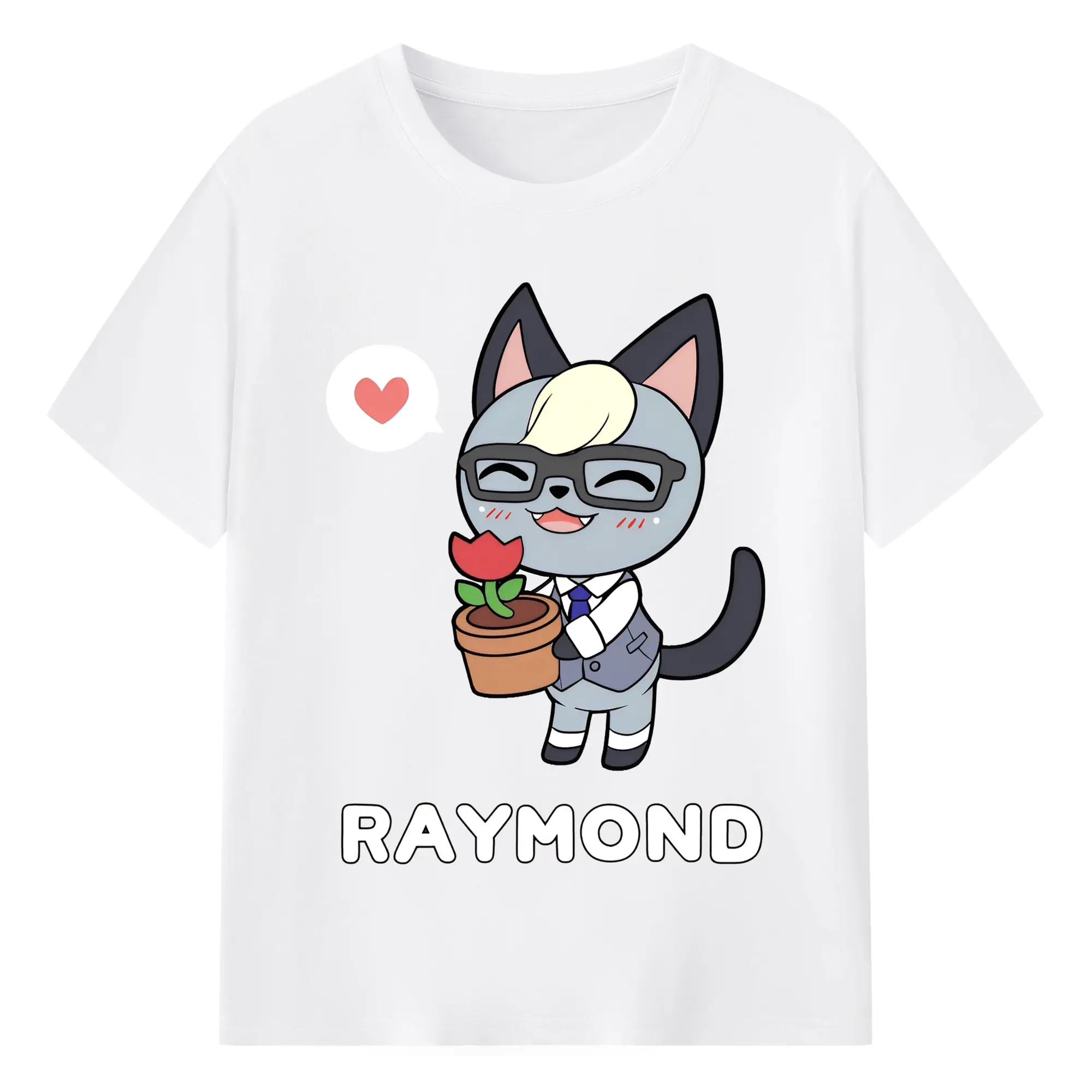 どうぶつの森 癒し系キャラクター レイモンド - 綿100％ 半袖Tシャツ ・ フロントプリント ・ 快適 通気性 ・ 日常使い 散歩 スポーツ用