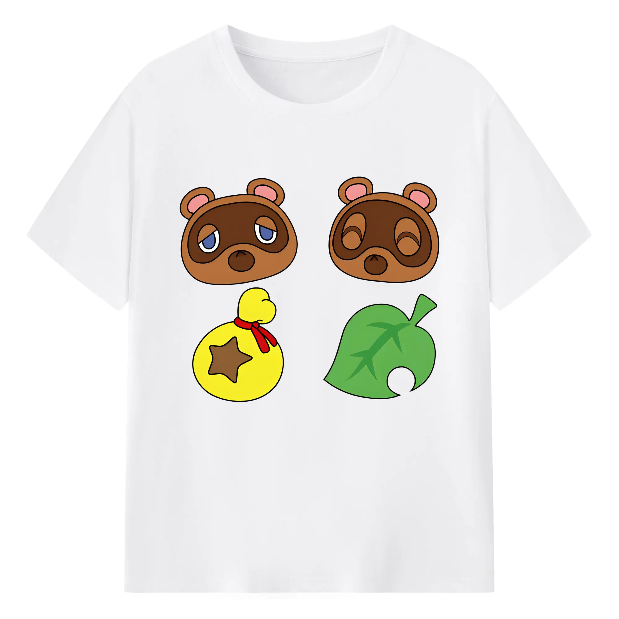人気キャラクター たぬきち どうぶつの森 - 綿100％ 半袖Tシャツ ・ フロントプリント ・ 快適 通気性 ・ 日常使い 散歩 スポーツ用
