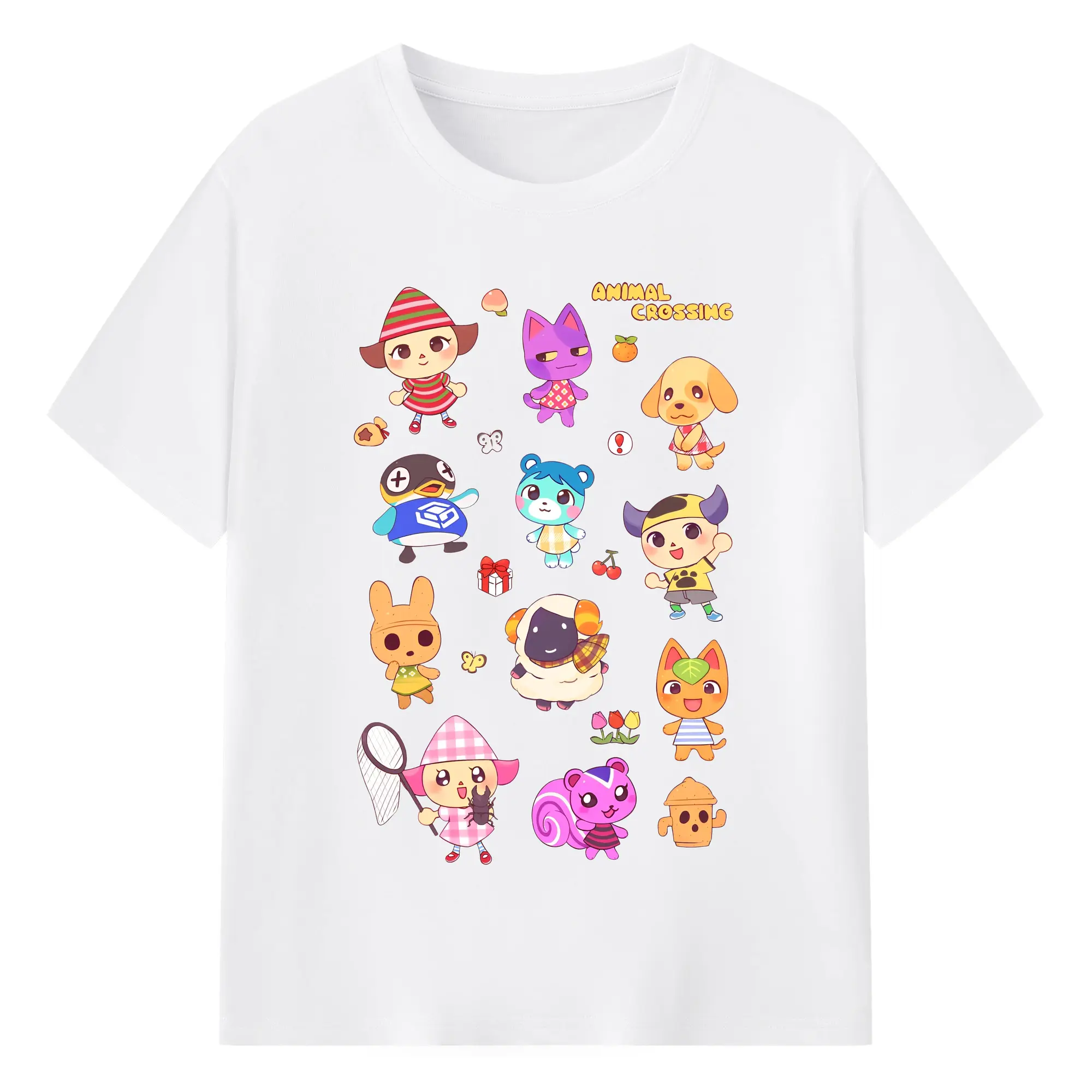 人気ゲーム どうぶつの森 キャラクター - 綿100％ 半袖Tシャツ ・ フロントプリント ・ 快適 通気性 ・ 日常使い 散歩 スポーツ用