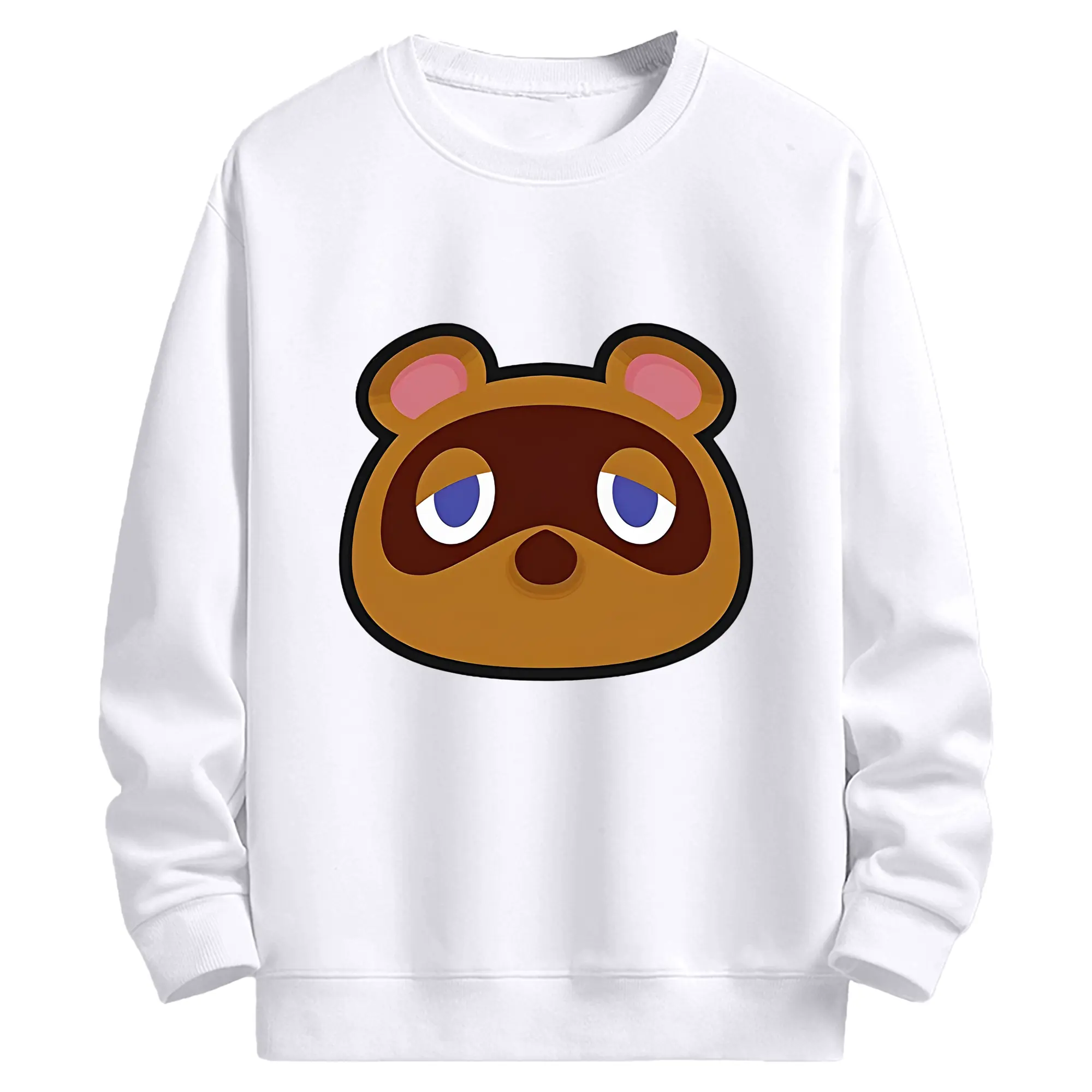 おしゃれ たぬきち シンプルデザイン どうぶつの森 - 高品質 クルーネック スウェット ・ コットン59％ ポリエステル41％ ・ ユニセックス 長袖 トレーナー ・ カジュアル デイリー スポーツ 散歩用