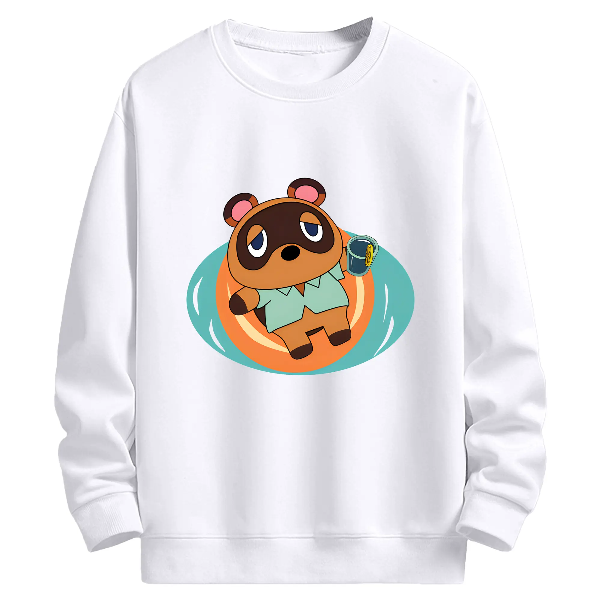 どうぶつの森 たぬきち 癒し系キャラクター - 高品質 クルーネック スウェット ・ コットン59％ ポリエステル41％ ・ ユニセックス 長袖 トレーナー ・ カジュアル デイリー スポーツ 散歩用