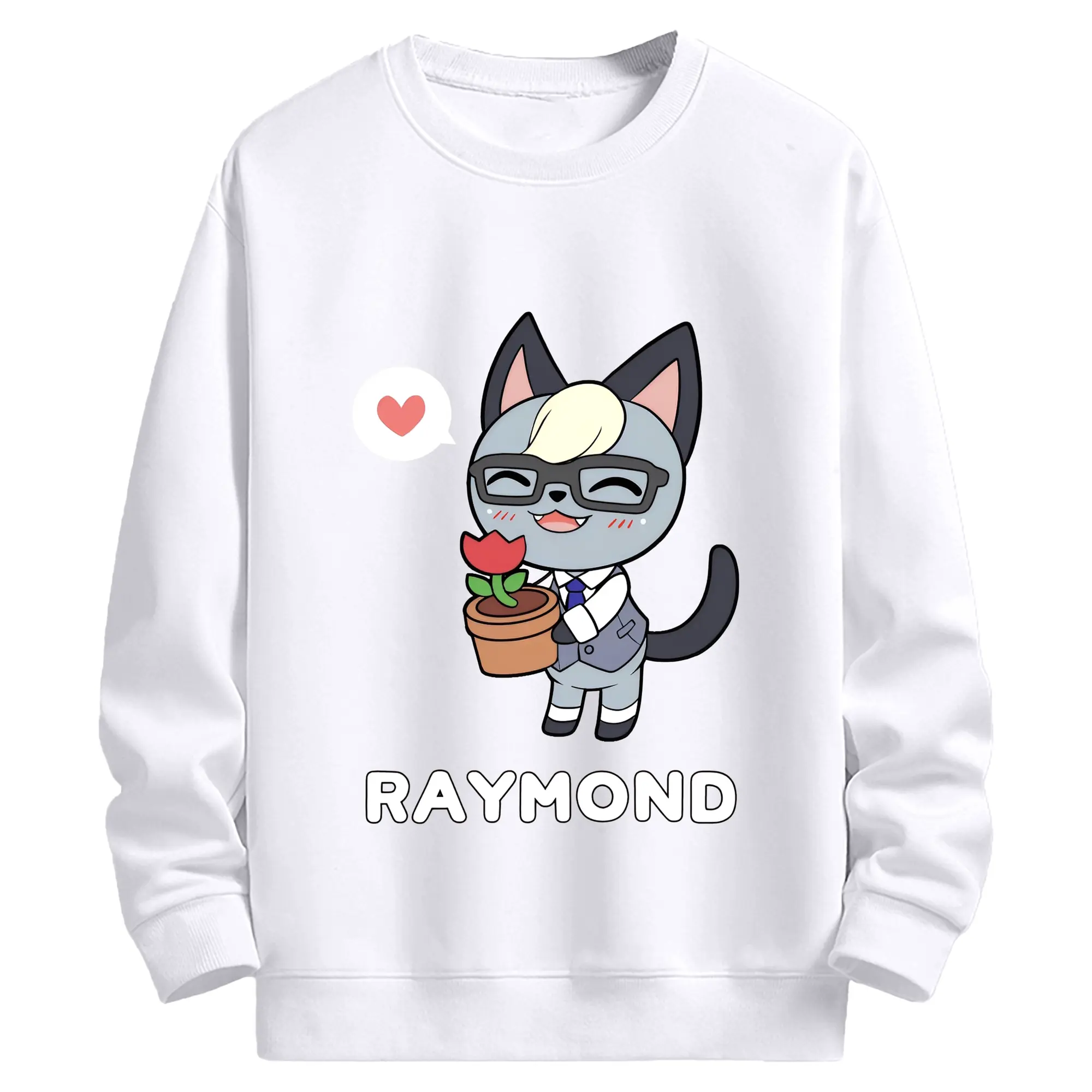 どうぶつの森 癒し系キャラクター レイモンド - 高品質 クルーネック スウェット ・ コットン59％ ポリエステル41％ ・ ユニセックス 長袖 トレーナー ・ カジュアル デイリー スポーツ 散歩用