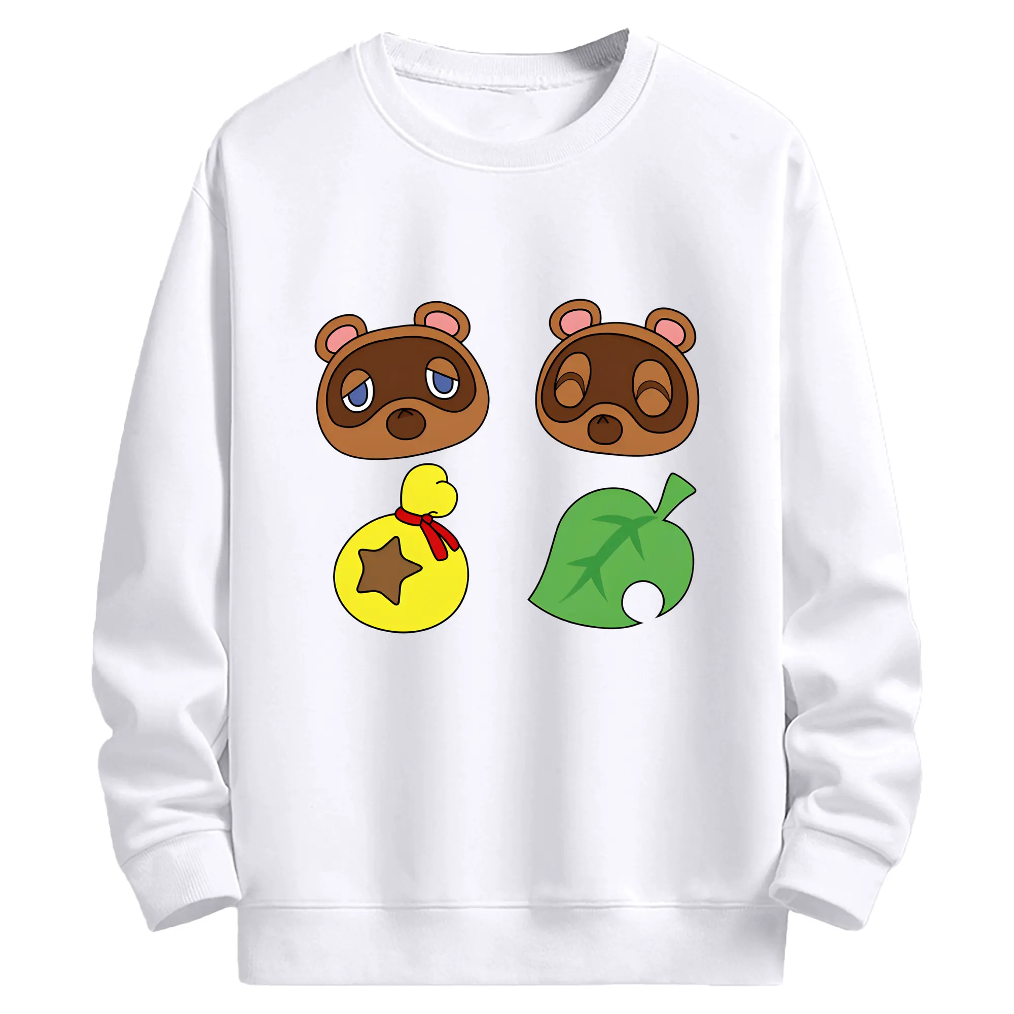 人気キャラクター たぬきち どうぶつの森 - 高品質 クルーネック スウェット ・ コットン59％ ポリエステル41％ ・ ユニセックス 長袖 トレーナー ・ カジュアル デイリー スポーツ 散歩用