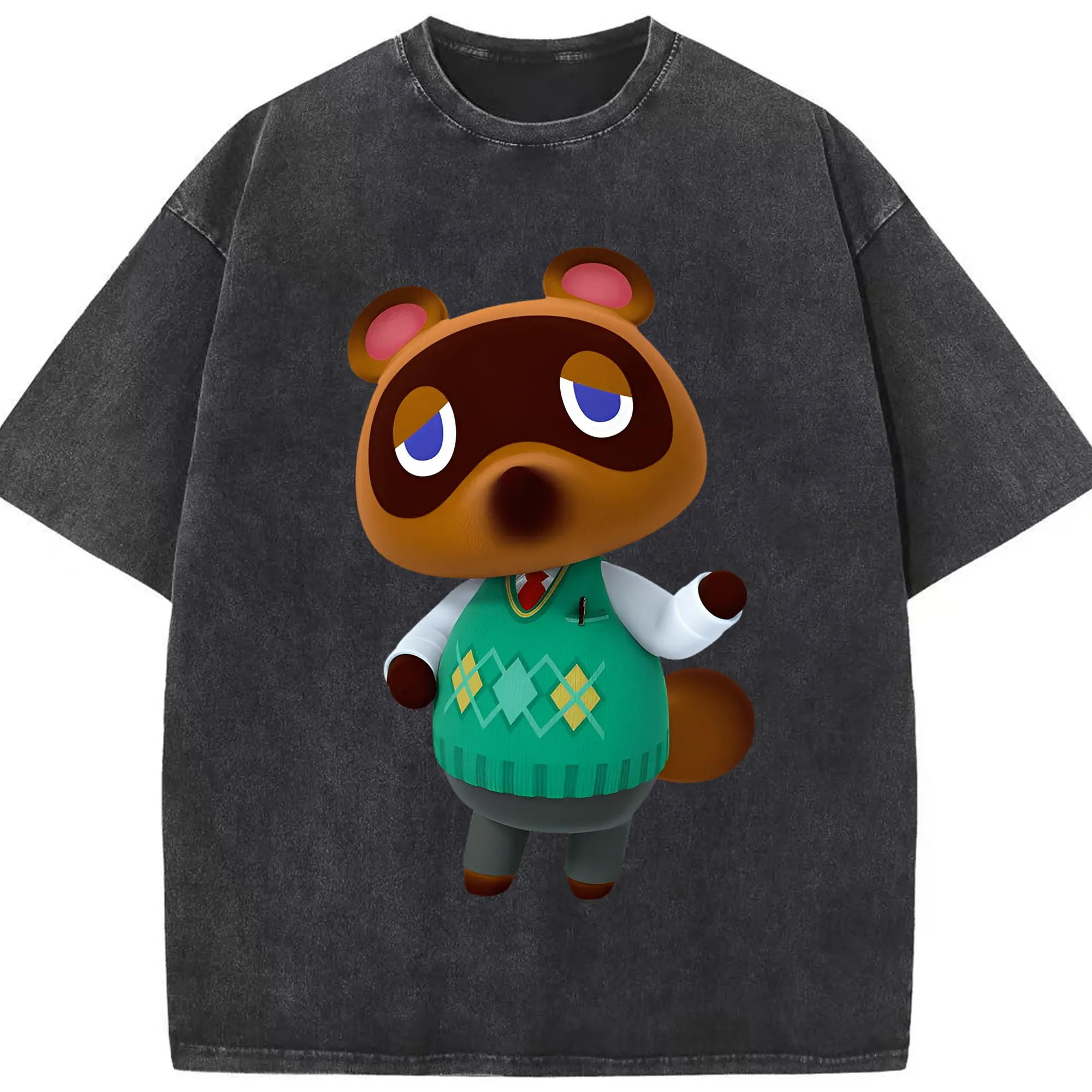 【新作】たぬきち ファン必見 - 綿100％ ヴィンテージ風 半袖Tシャツ ・ フロントプリント ・ 柔らか肌触り ・ 通気性 快適 ・ スポーツ カジュアル 外出用