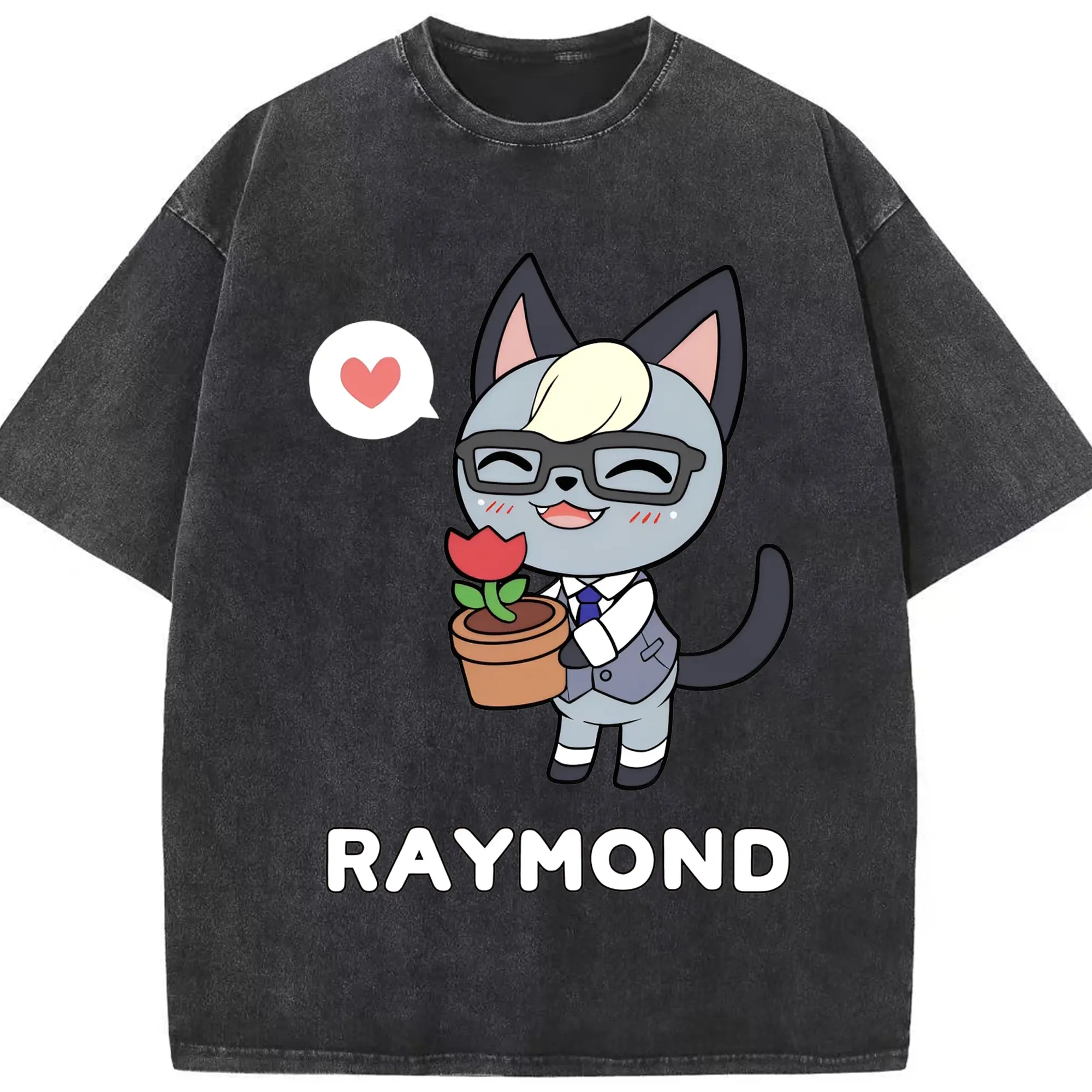 どうぶつの森 癒し系キャラクター レイモンド - 綿100％ ヴィンテージ風 半袖Tシャツ ・ フロントプリント ・ 柔らか肌触り ・ 通気性 快適 ・ スポーツ カジュアル 外出用