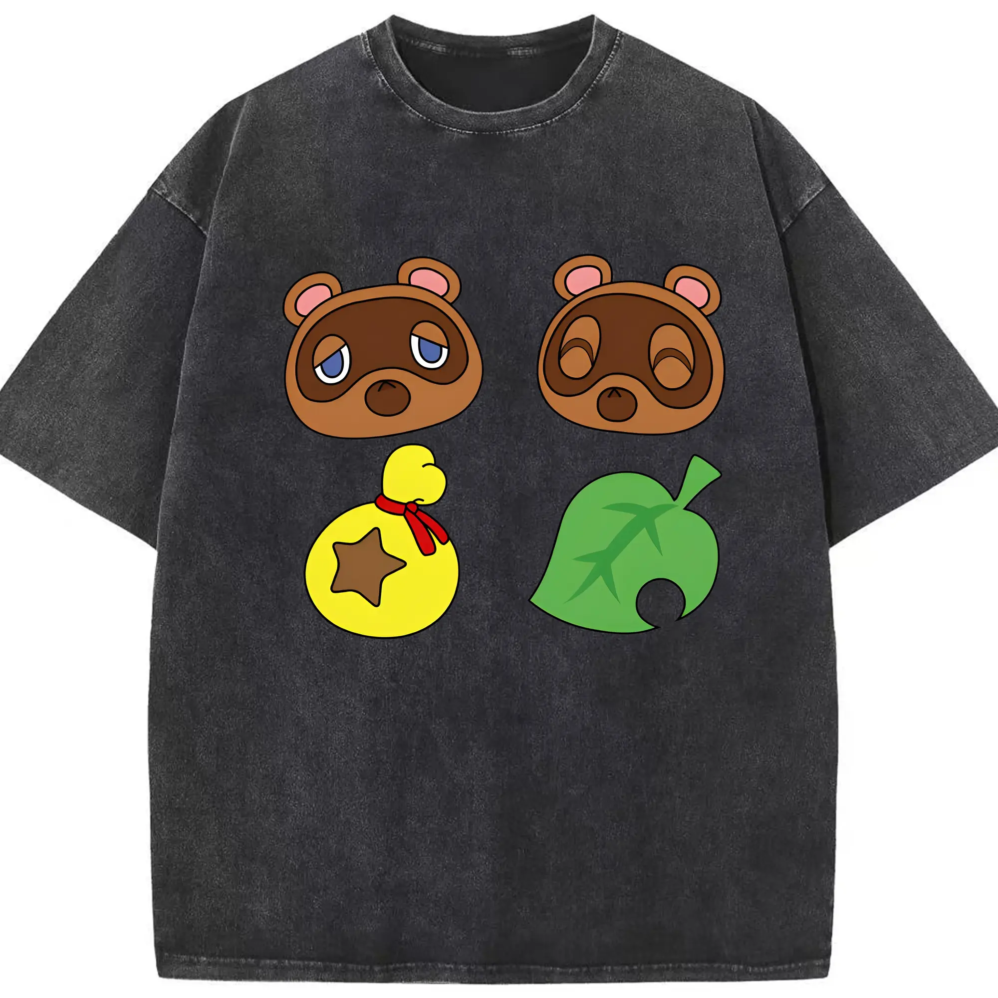 人気キャラクター たぬきち どうぶつの森 - 綿100％ ヴィンテージ風 半袖Tシャツ ・ フロントプリント ・ 柔らか肌触り ・ 通気性 快適 ・ スポーツ カジュアル 外出用