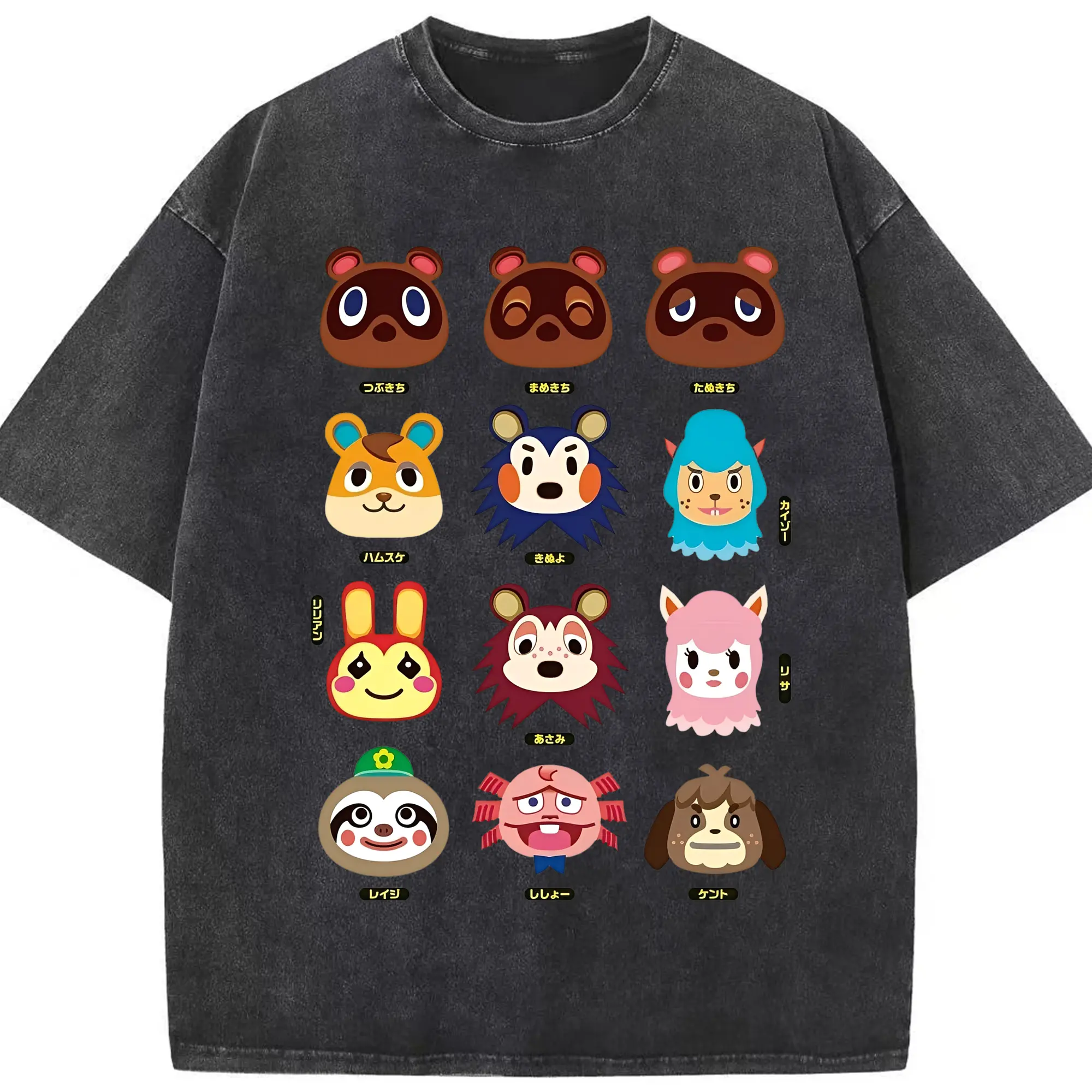 どうぶつの森 キャラクターズ コレクション - 綿100％ ヴィンテージ風 半袖Tシャツ ・ フロントプリント ・ 柔らか肌触り ・ 通気性 快適 ・ スポーツ カジュアル 外出用