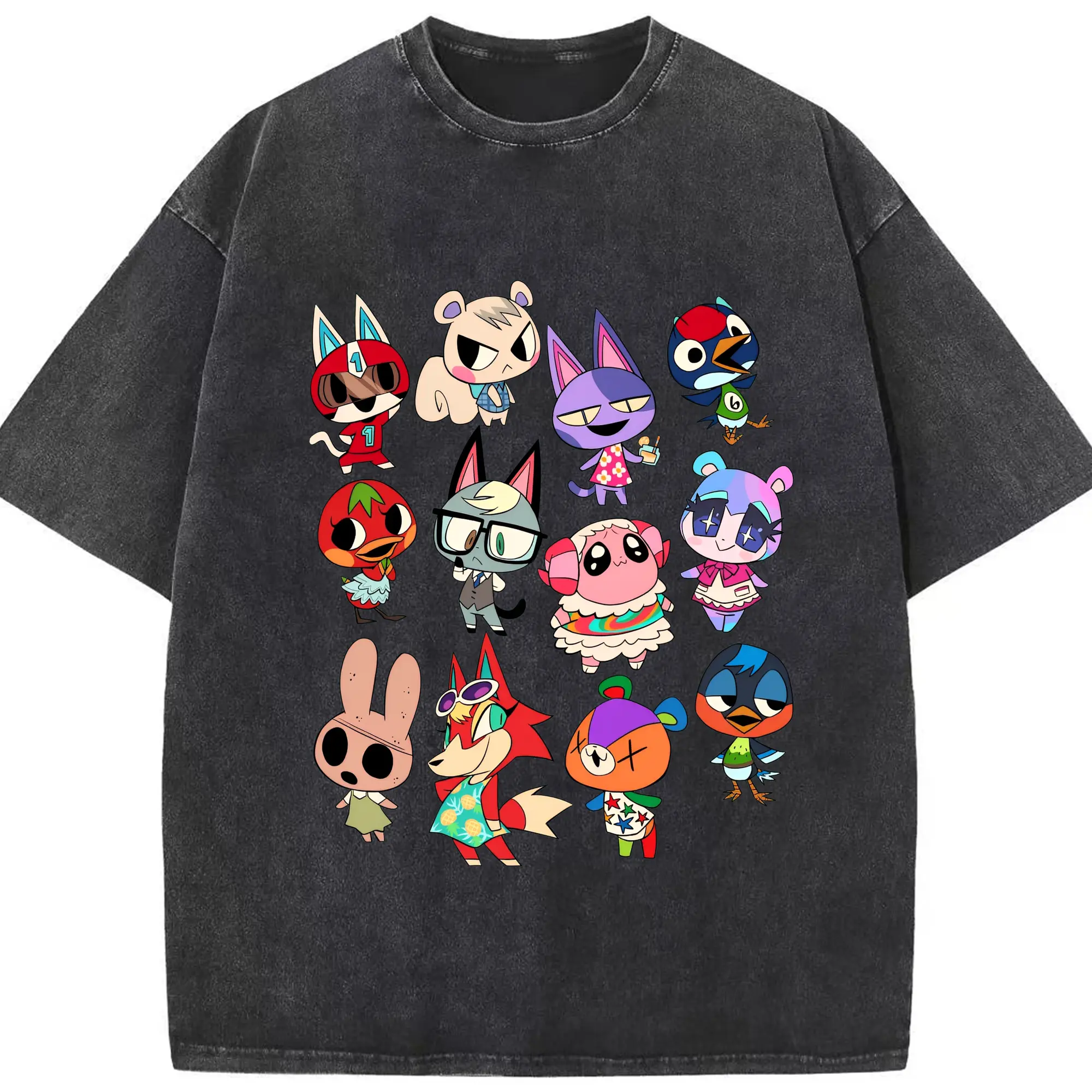 どうぶつの森 ファン必見 グッズ風 - 綿100％ ヴィンテージ風 半袖Tシャツ ・ フロントプリント ・ 柔らか肌触り ・ 通気性 快適 ・ スポーツ カジュアル 外出用