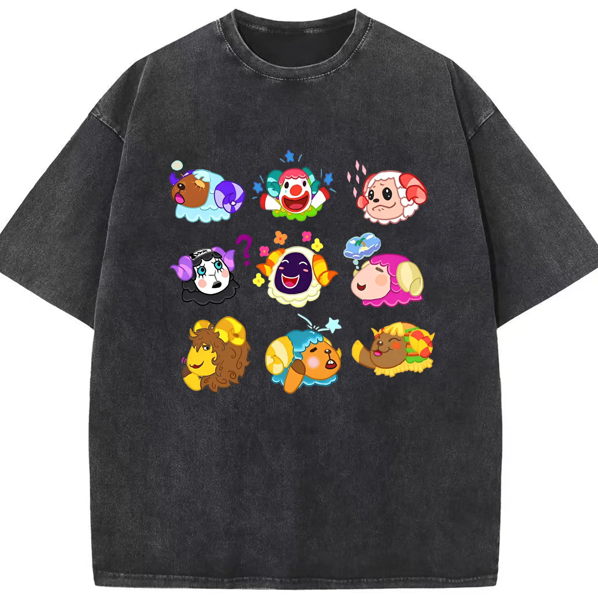 あつまれ どうぶつの森 デザイン - 綿100％ ヴィンテージ風 半袖Tシャツ ・ フロントプリント ・ 柔らか肌触り ・ 通気性 快適 ・ スポーツ カジュアル 外出用