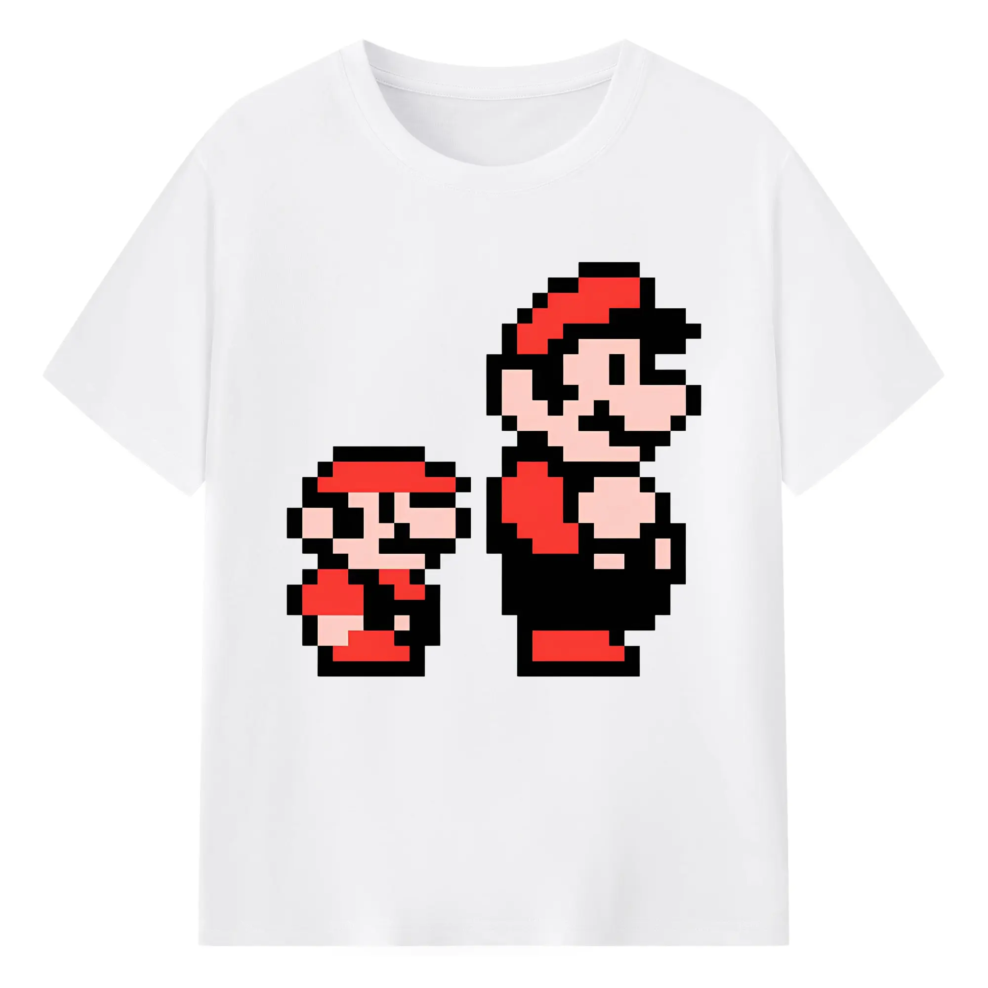 マリオブラザーズ クラシック ピクセル - 綿100％ 半袖Tシャツ ・ フロントプリント ・ 快適 通気性 ・ 日常使い 散歩 スポーツ用