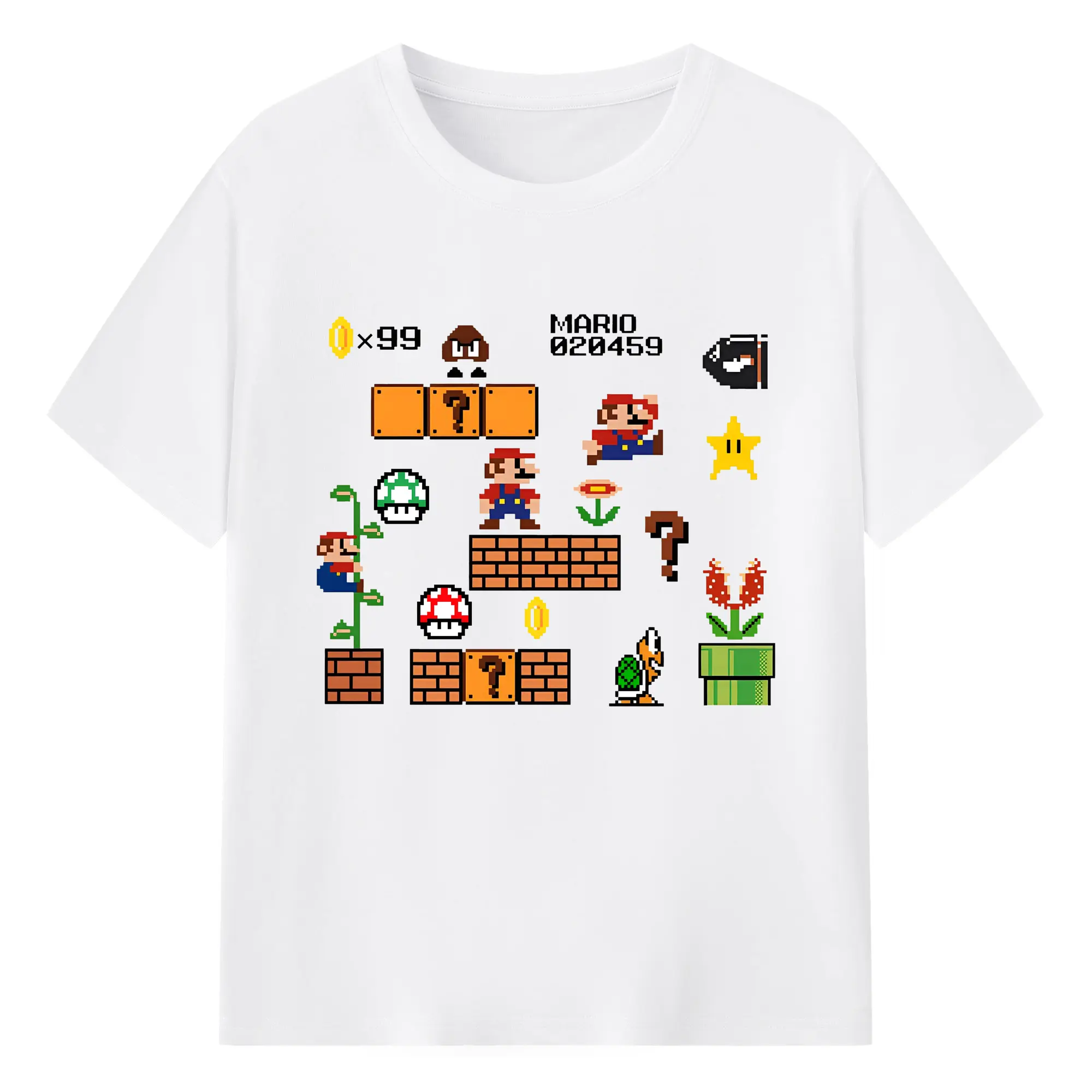 人気ゲーム マリオ 限定プリント - 綿100％ 半袖Tシャツ ・ フロントプリント ・ 快適 通気性 ・ 日常使い 散歩 スポーツ用