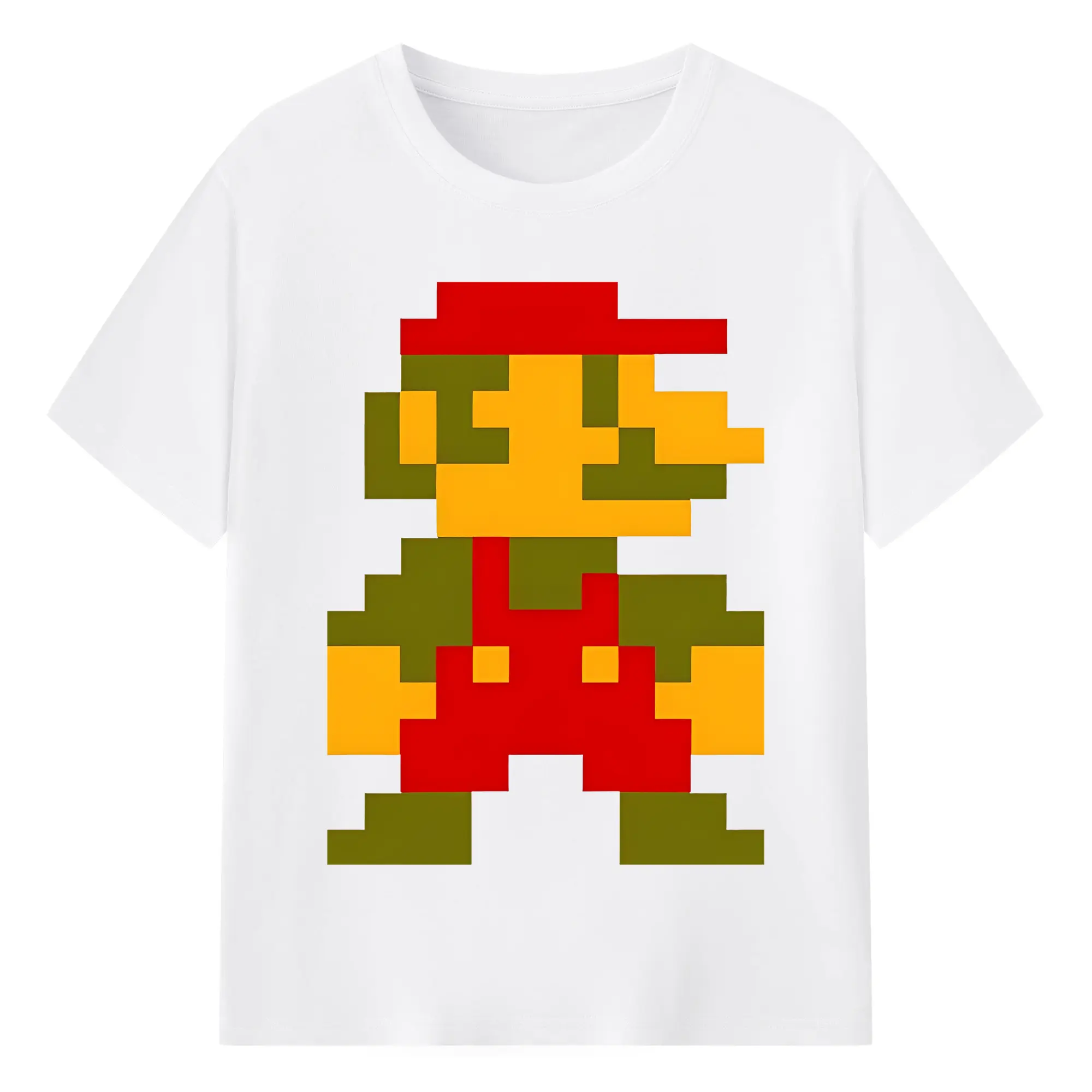 スーパーマリオ×8ビット グラフィックアート - 綿100％ 半袖Tシャツ ・ フロントプリント ・ 快適 通気性 ・ 日常使い 散歩 スポーツ用