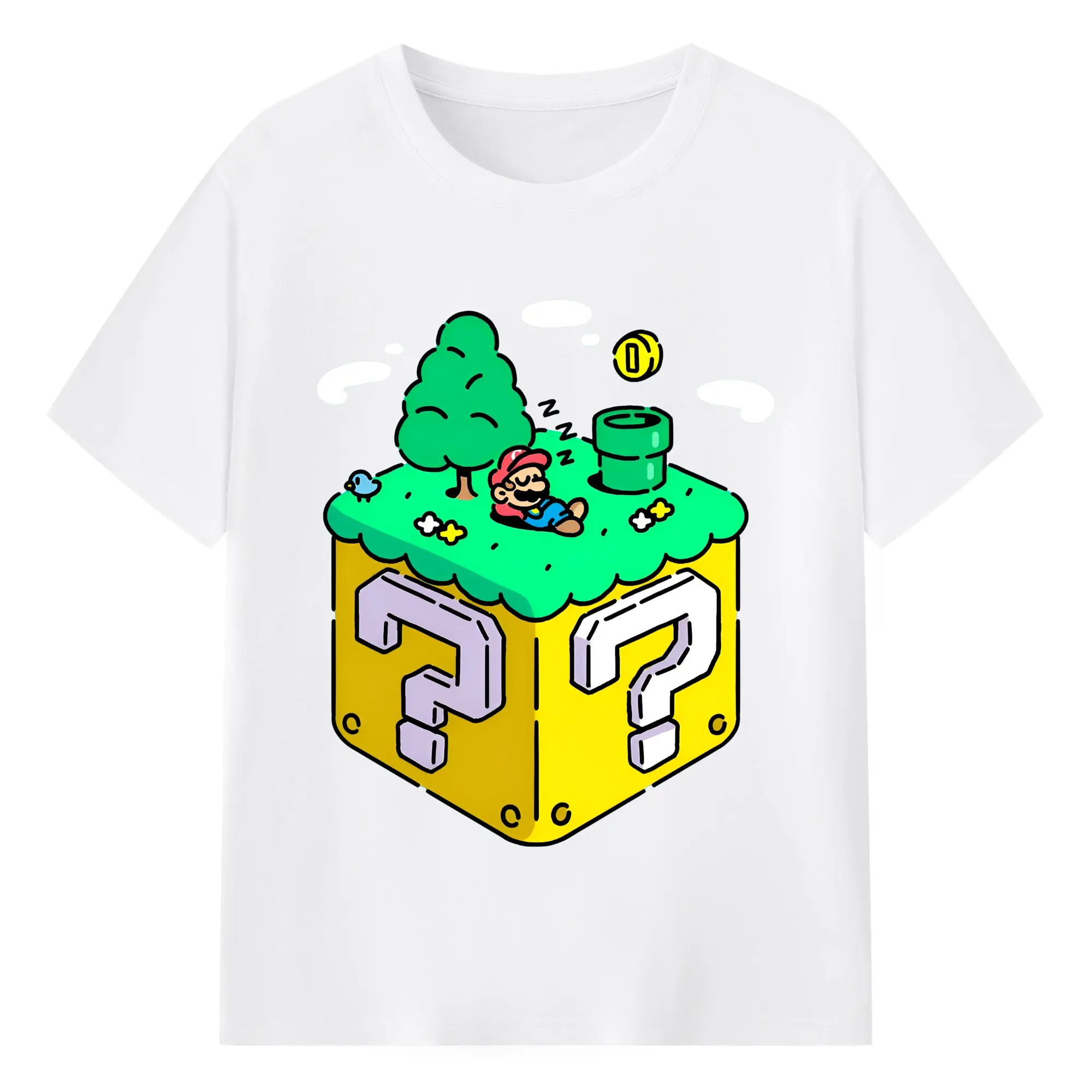 スーパーマリオブラザーズ ピクセルキャラ 限定 - 綿100％ 半袖Tシャツ ・ フロントプリント ・ 快適 通気性 ・ 日常使い 散歩 スポーツ用