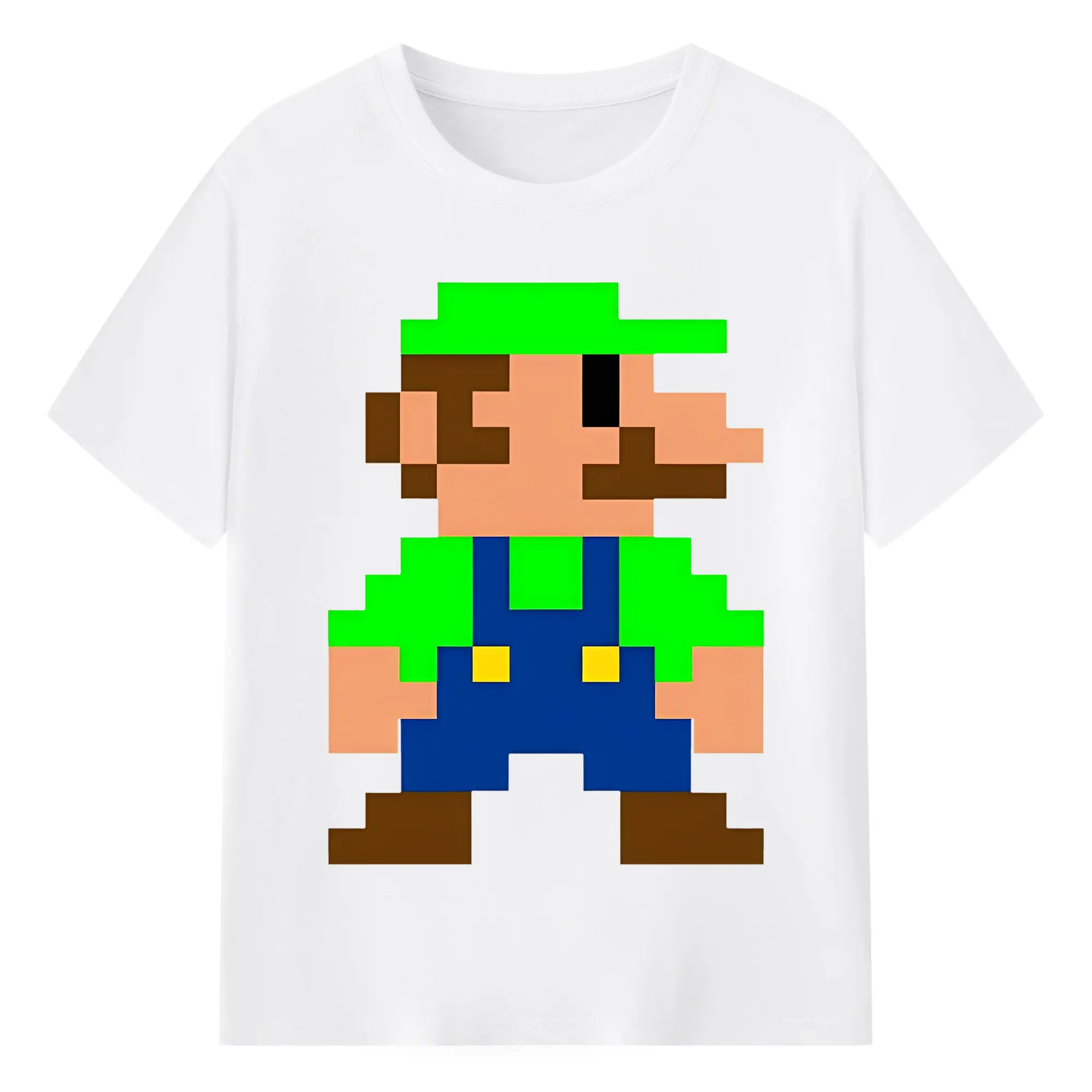 懐かしのスーパーマリオ＆ルイージ 8ビット - 綿100％ 半袖Tシャツ ・ フロントプリント ・ 快適 通気性 ・ 日常使い 散歩 スポーツ用