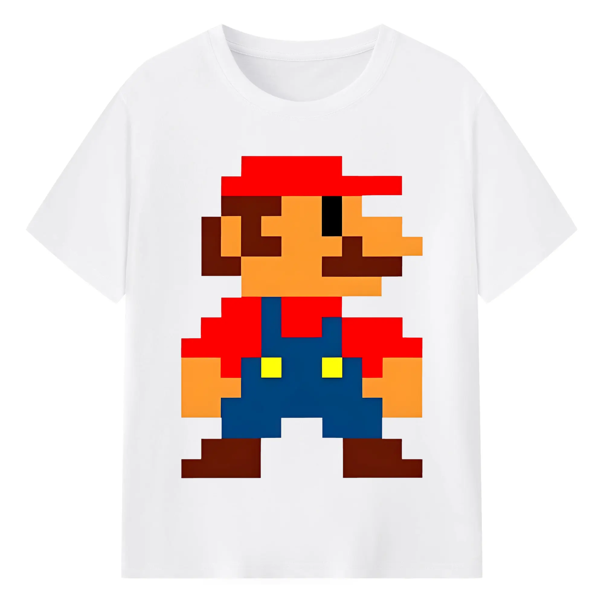 レトロゲーム風 スーパーマリオブラザーズ 8bit - 綿100％ 半袖Tシャツ ・ フロントプリント ・ 快適 通気性 ・ 日常使い 散歩 スポーツ用