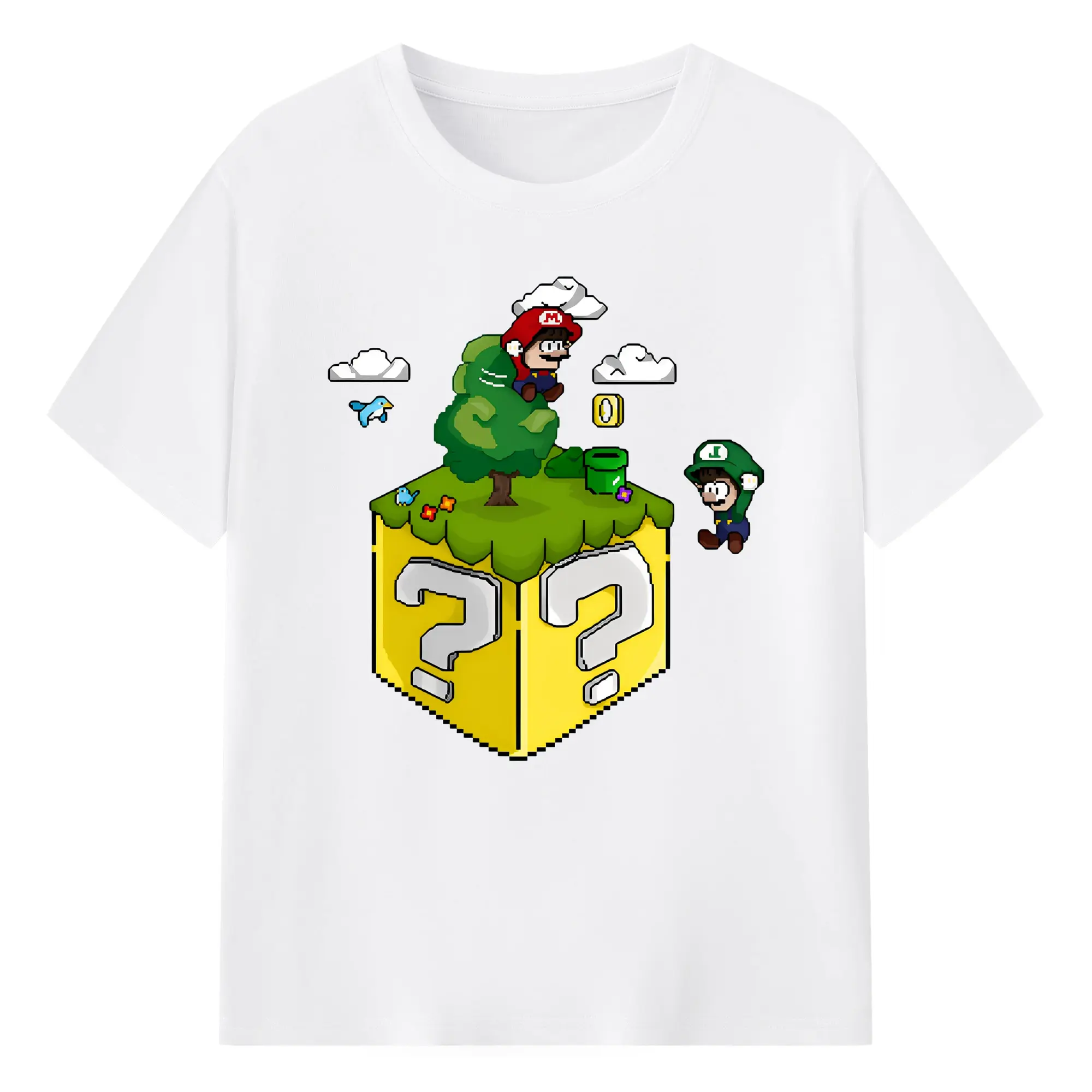 おしゃれゲーマー必見！スーパーマリオ8ビット - 綿100％ 半袖Tシャツ ・ フロントプリント ・ 快適 通気性 ・ 日常使い 散歩 スポーツ用