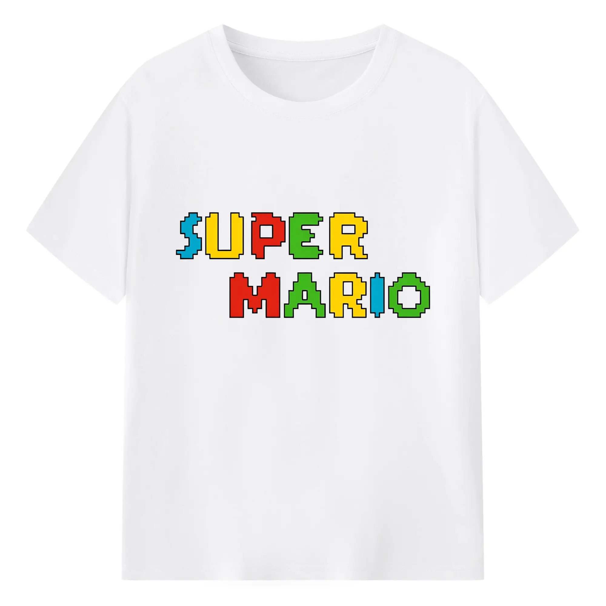 スーパーマリオ ロゴデザイン ファッション - 綿100％ 半袖Tシャツ ・ フロントプリント ・ 快適 通気性 ・ 日常使い 散歩 スポーツ用