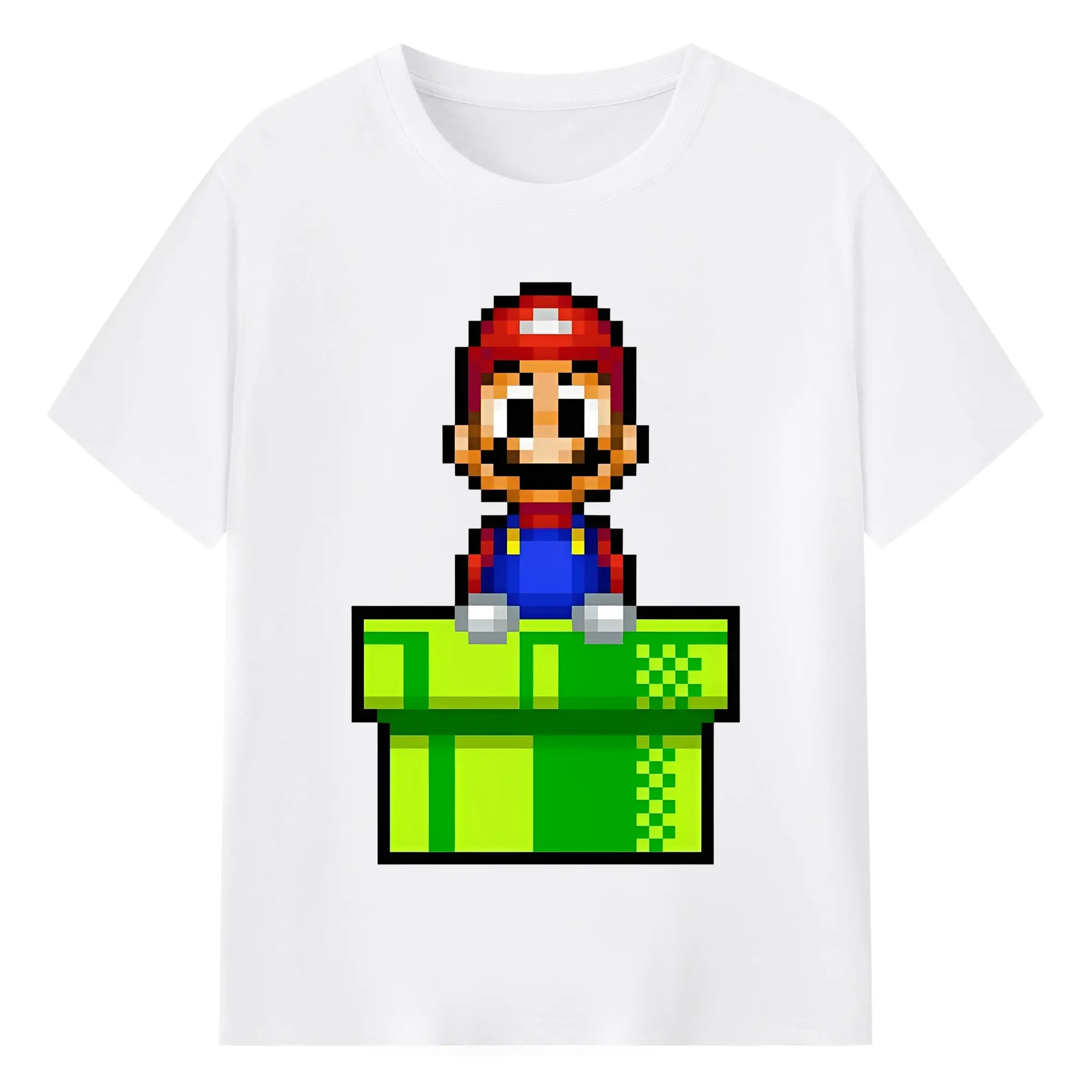 ストリートスタイル スーパーマリオ8bit - 綿100％ 半袖Tシャツ ・ フロントプリント ・ 快適 通気性 ・ 日常使い 散歩 スポーツ用