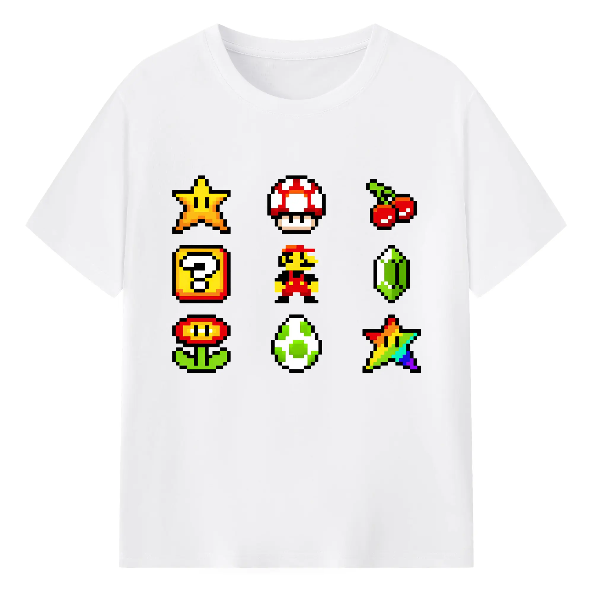 マリオゲームモチーフ カジュアルユニセックス - 綿100％ 半袖Tシャツ ・ フロントプリント ・ 快適 通気性 ・ 日常使い 散歩 スポーツ用
