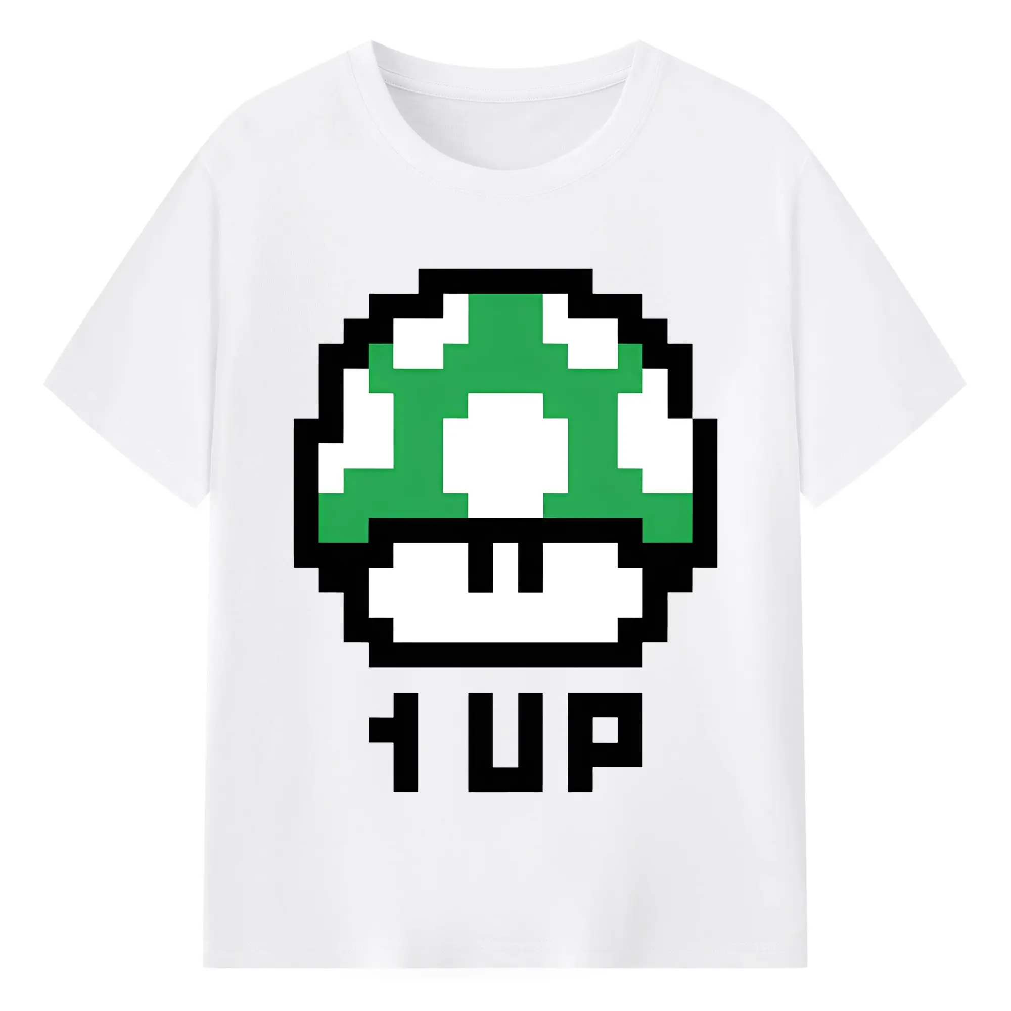 8ビットキノピオ＆1UPキノコ レトロゲーム風 - 綿100％ 半袖Tシャツ ・ フロントプリント ・ 快適 通気性 ・ 日常使い 散歩 スポーツ用