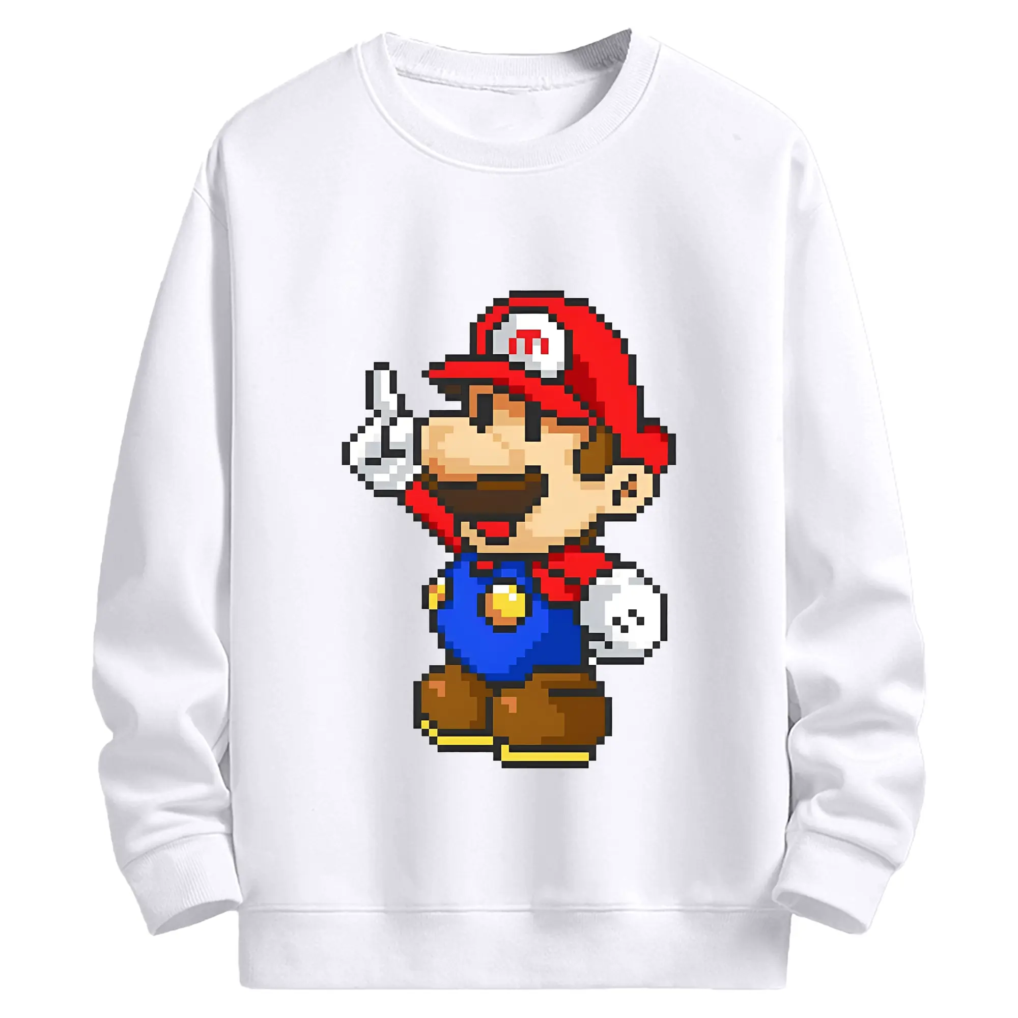 【ファン必見】マリオ グッズ風 - 高品質 クルーネック スウェット ・ コットン59％ ポリエステル41％ ・ ユニセックス 長袖 トレーナー ・ カジュアル デイリー スポーツ 散歩用