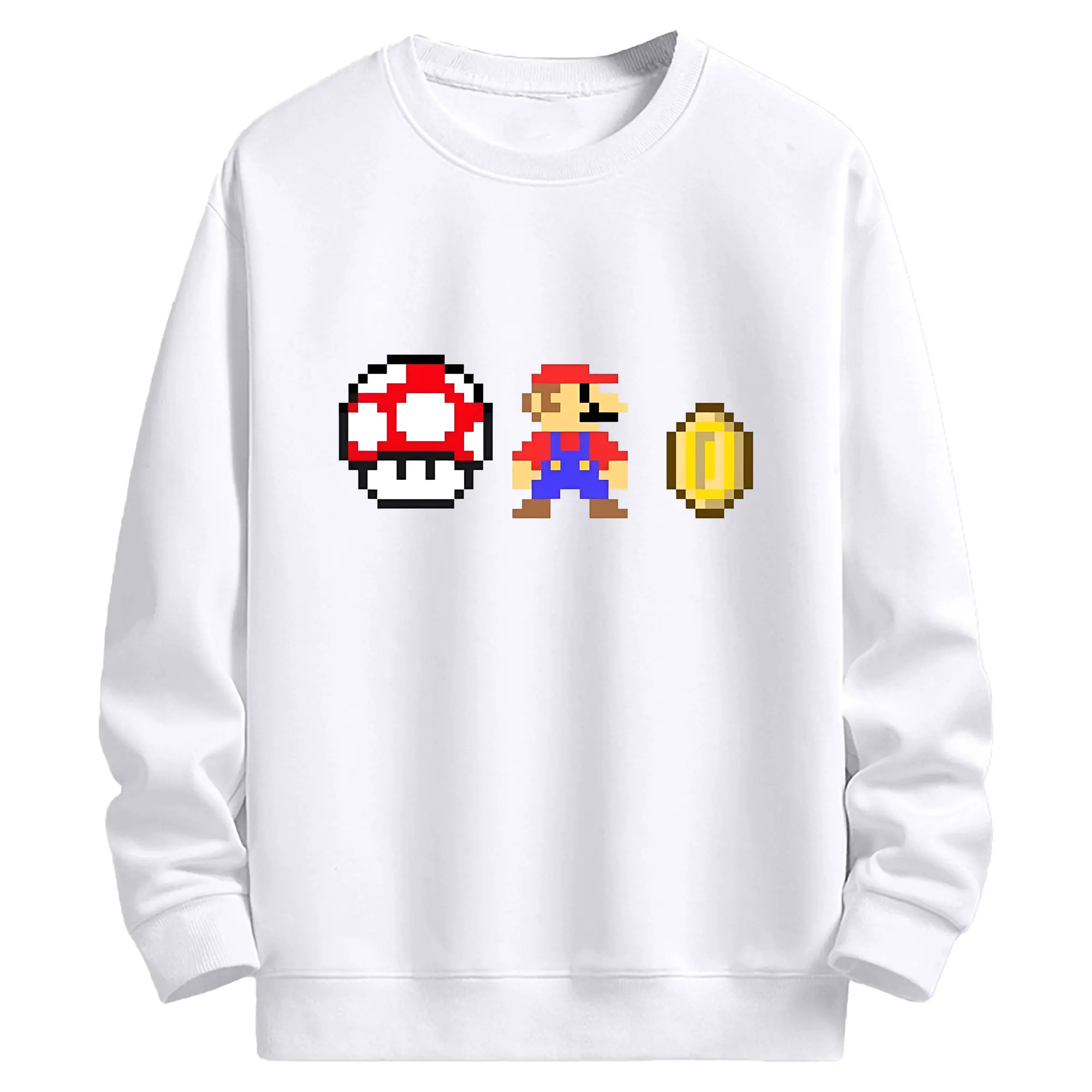 マリオとキノピオのコイン集めレトロゲーム風 - 高品質 クルーネック スウェット ・ コットン59％ ポリエステル41％ ・ ユニセックス 長袖 トレーナー ・ カジュアル デイリー スポーツ 散歩用