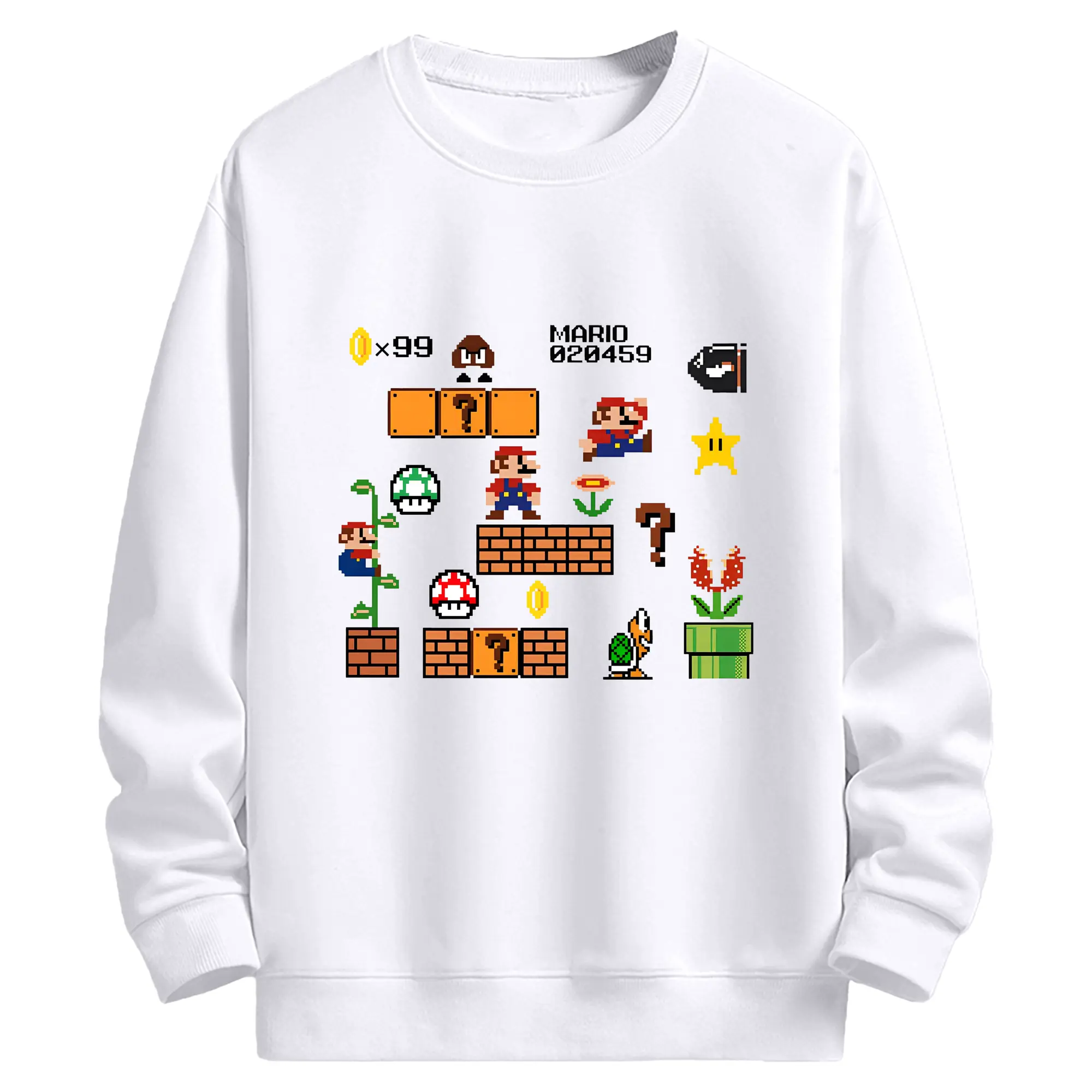 人気ゲーム マリオ 限定プリント - 高品質 クルーネック スウェット ・ コットン59％ ポリエステル41％ ・ ユニセックス 長袖 トレーナー ・ カジュアル デイリー スポーツ 散歩用