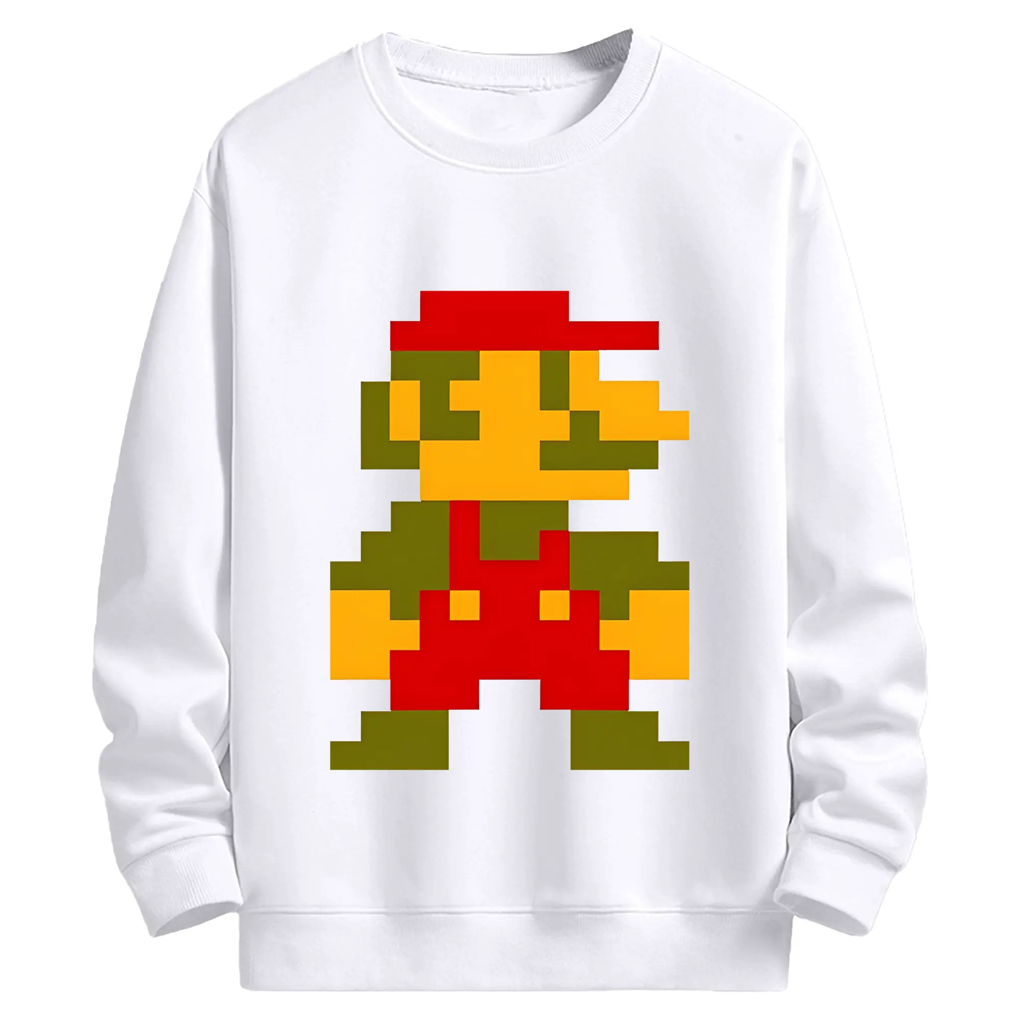 スーパーマリオ×8ビット グラフィックアート - 高品質 クルーネック スウェット ・ コットン59％ ポリエステル41％ ・ ユニセックス 長袖 トレーナー ・ カジュアル デイリー スポーツ 散歩用