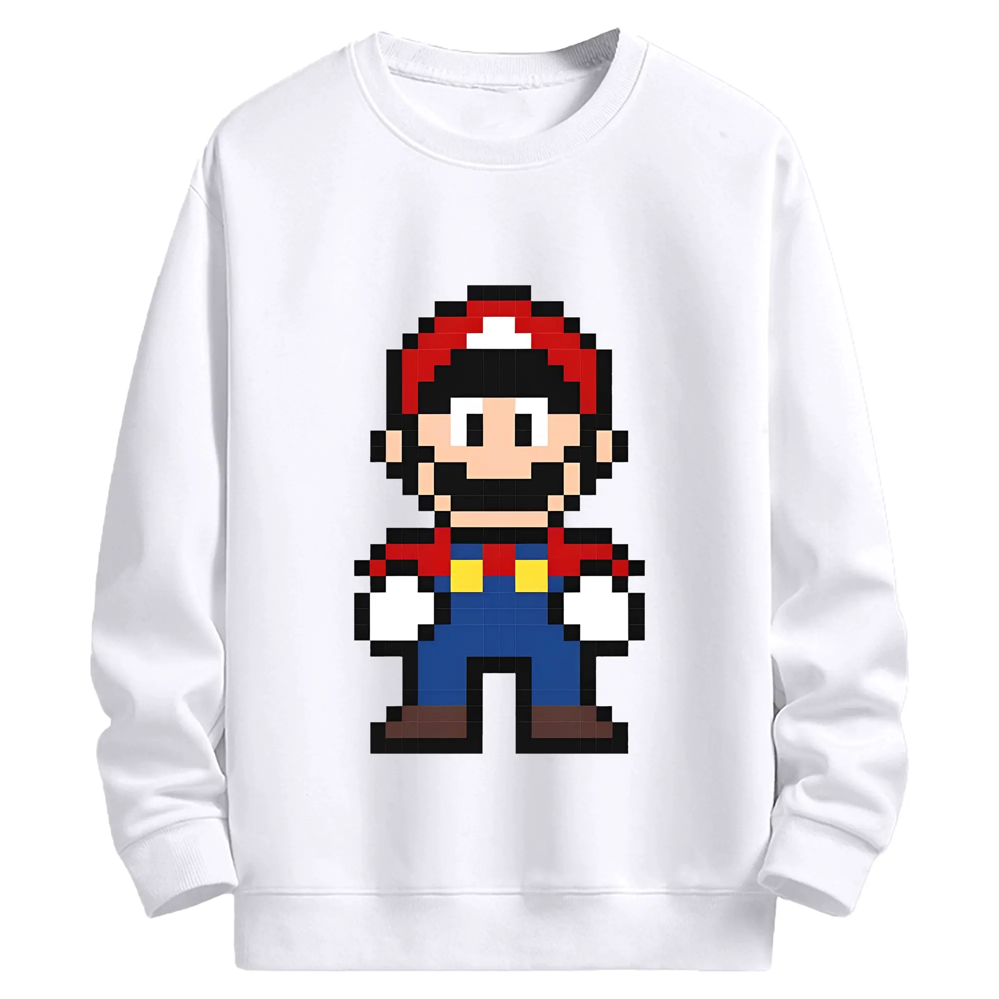 マリオ ピクセルポップ アート - 高品質 クルーネック スウェット ・ コットン59％ ポリエステル41％ ・ ユニセックス 長袖 トレーナー ・ カジュアル デイリー スポーツ 散歩用