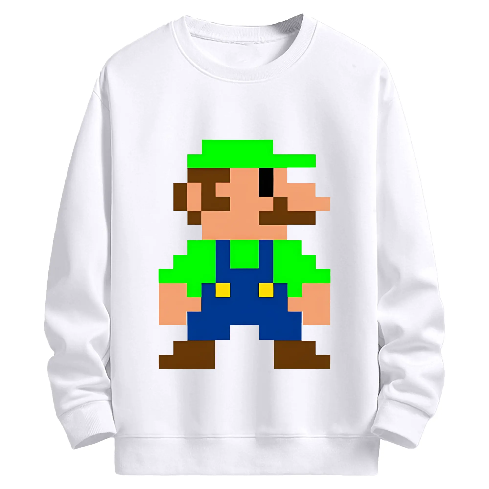 懐かしのスーパーマリオ＆ルイージ 8ビット - 高品質 クルーネック スウェット ・ コットン59％ ポリエステル41％ ・ ユニセックス 長袖 トレーナー ・ カジュアル デイリー スポーツ 散歩用