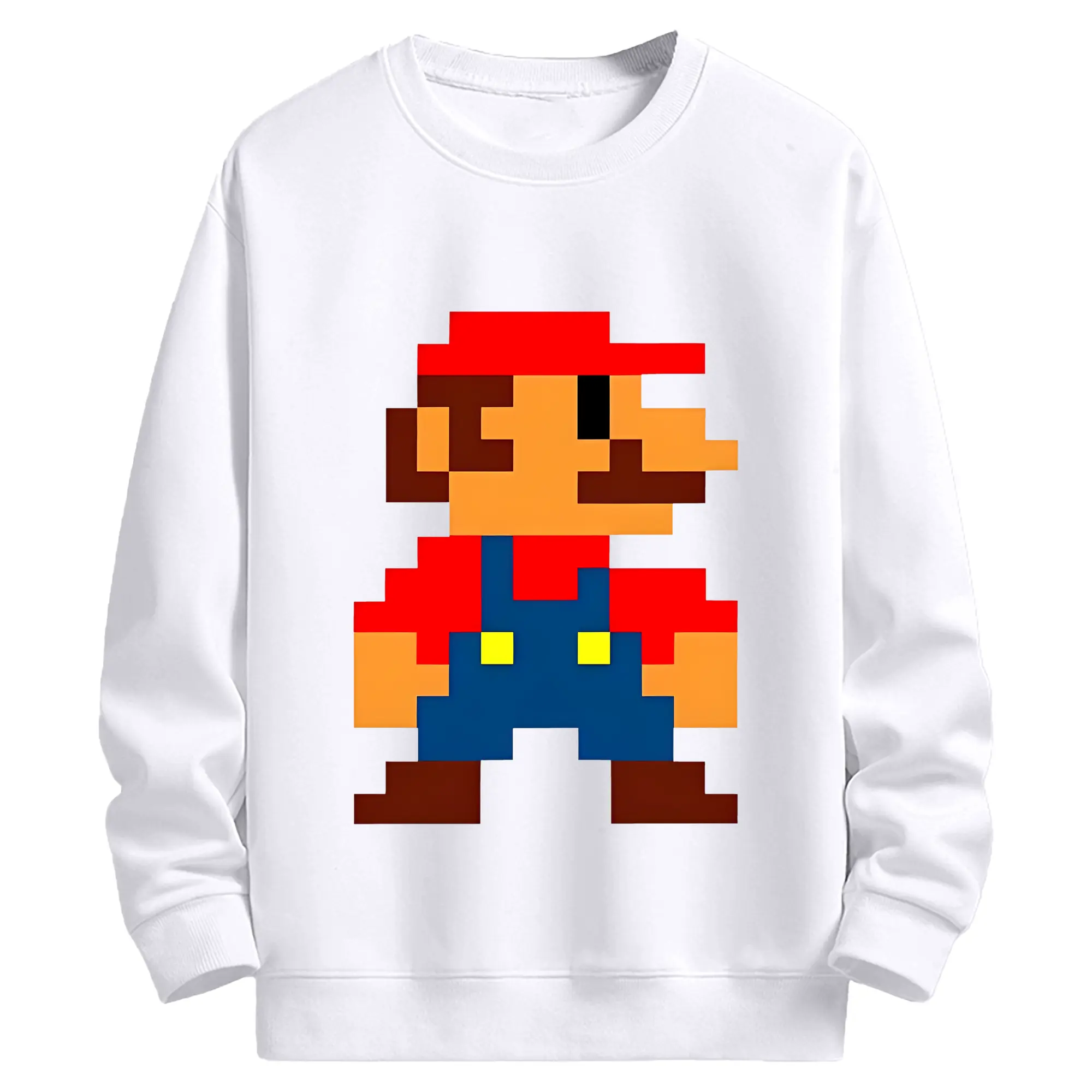 レトロゲーム風 スーパーマリオブラザーズ 8bit - 高品質 クルーネック スウェット ・ コットン59％ ポリエステル41％ ・ ユニセックス 長袖 トレーナー ・ カジュアル デイリー スポーツ 散歩用