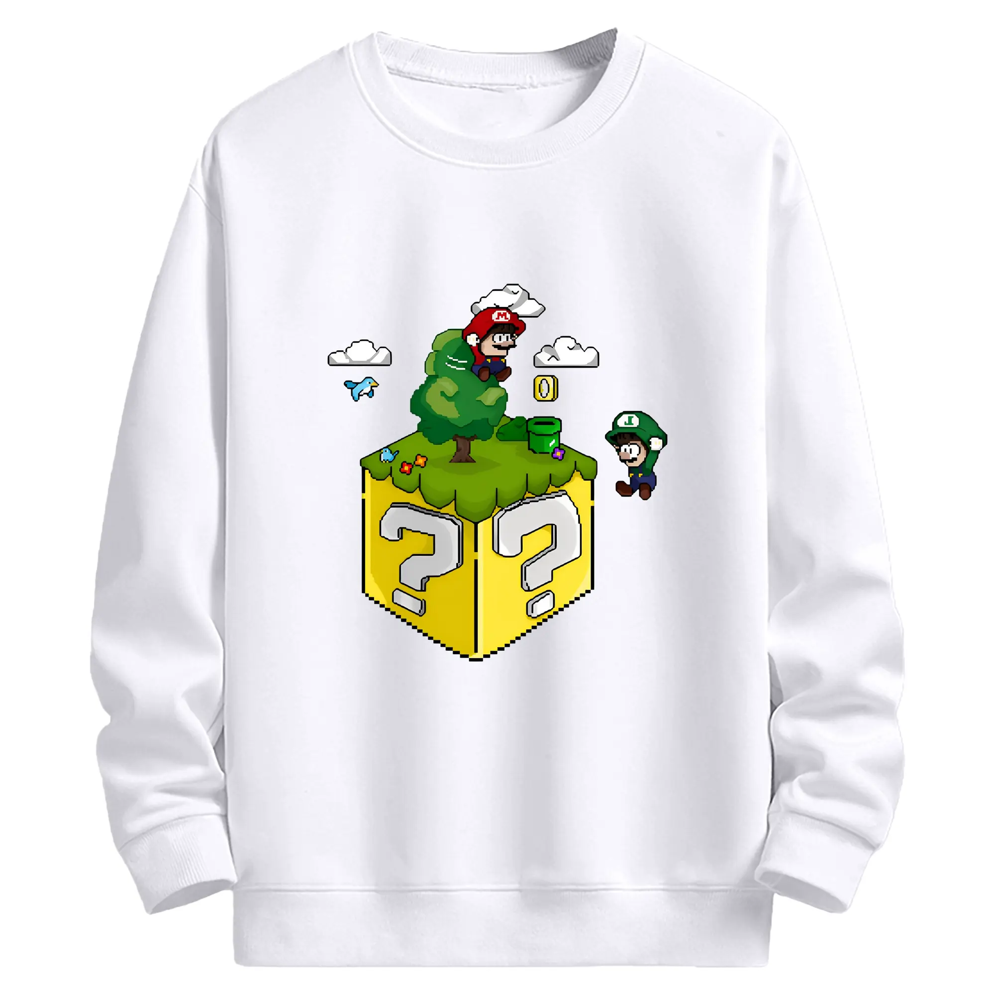 おしゃれゲーマー必見！スーパーマリオ8ビット - 高品質 クルーネック スウェット ・ コットン59％ ポリエステル41％ ・ ユニセックス 長袖 トレーナー ・ カジュアル デイリー スポーツ 散歩用