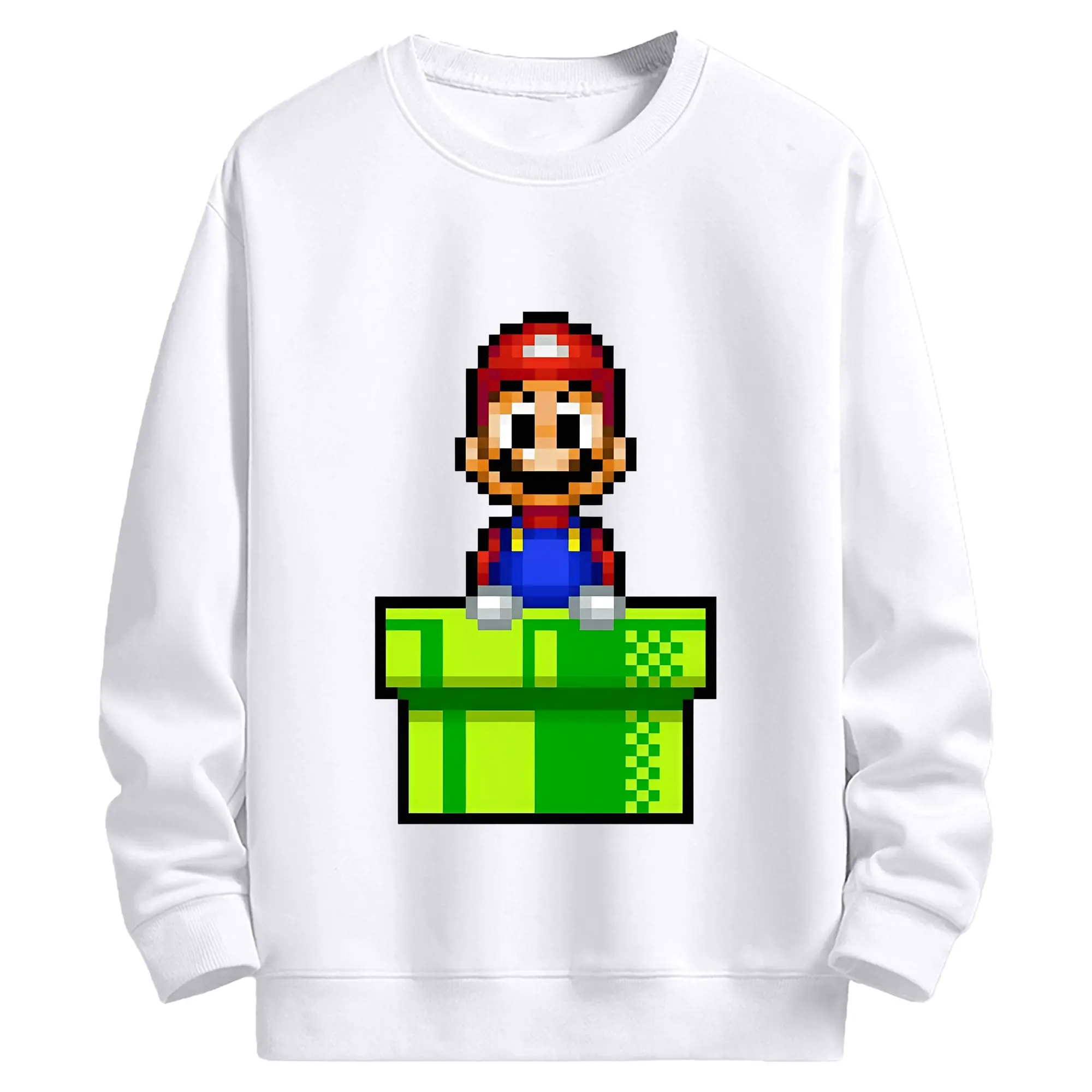 ストリートスタイル スーパーマリオ8bit - 高品質 クルーネック スウェット ・ コットン59％ ポリエステル41％ ・ ユニセックス 長袖 トレーナー ・ カジュアル デイリー スポーツ 散歩用