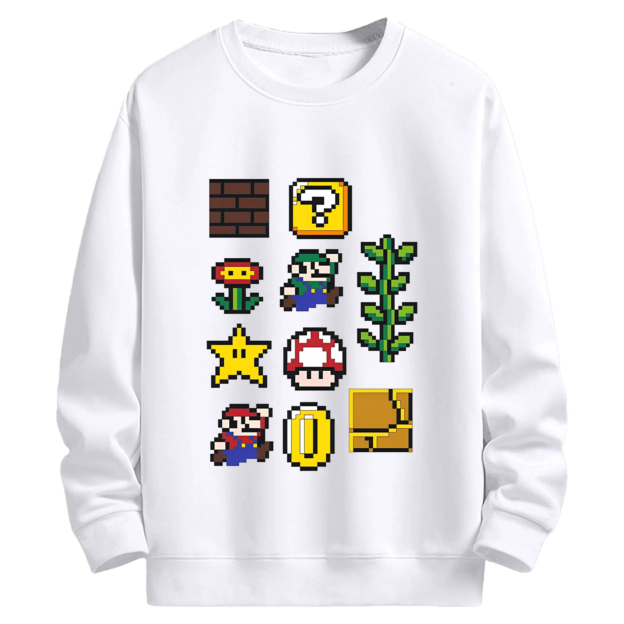 【新作】マリオ キャラクターズ コレクション - 高品質 クルーネック スウェット ・ コットン59％ ポリエステル41％ ・ ユニセックス 長袖 トレーナー ・ カジュアル デイリー スポーツ 散歩用