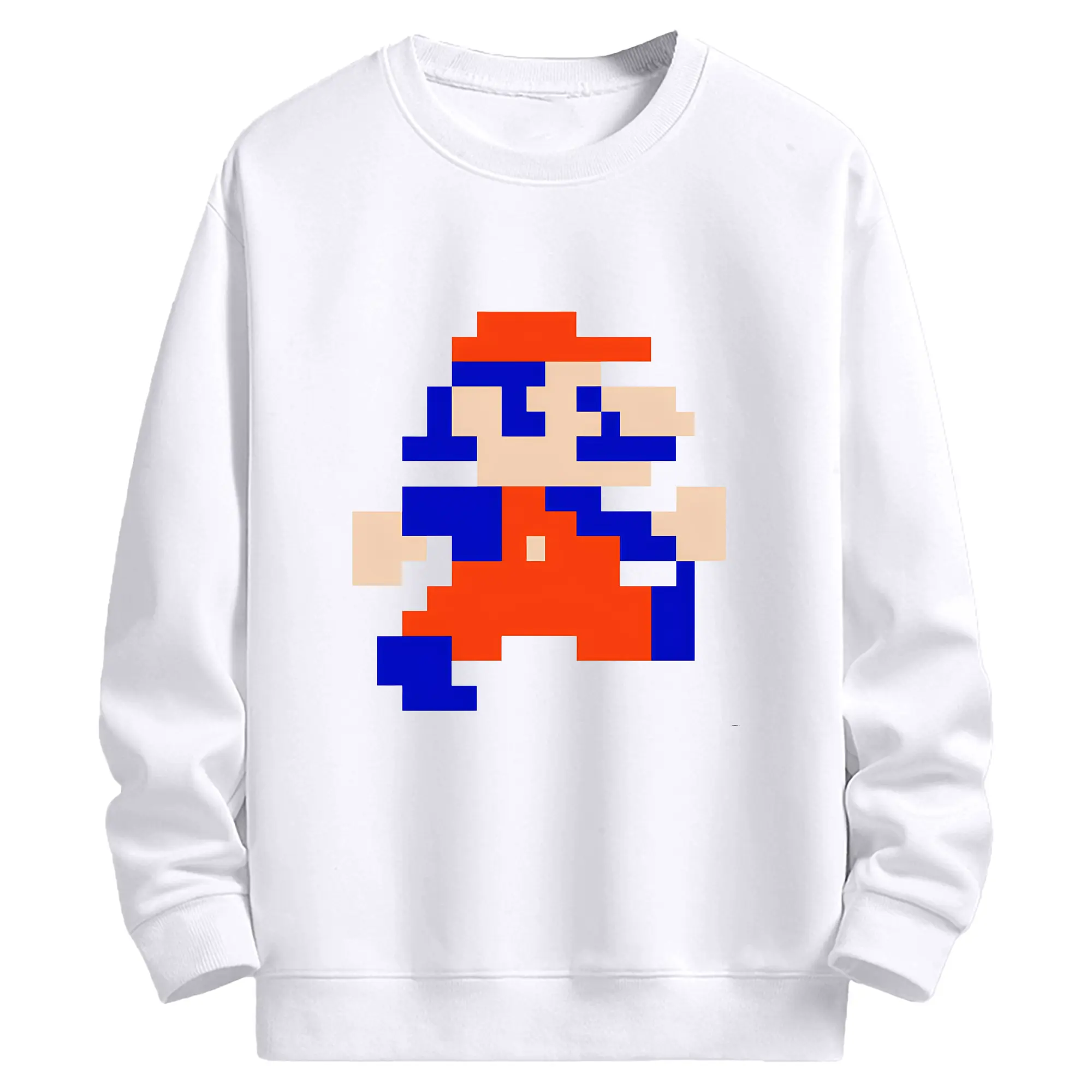 スーパーマリオ 8ビット 限定グラフィック - 高品質 クルーネック スウェット ・ コットン59％ ポリエステル41％ ・ ユニセックス 長袖 トレーナー ・ カジュアル デイリー スポーツ 散歩用