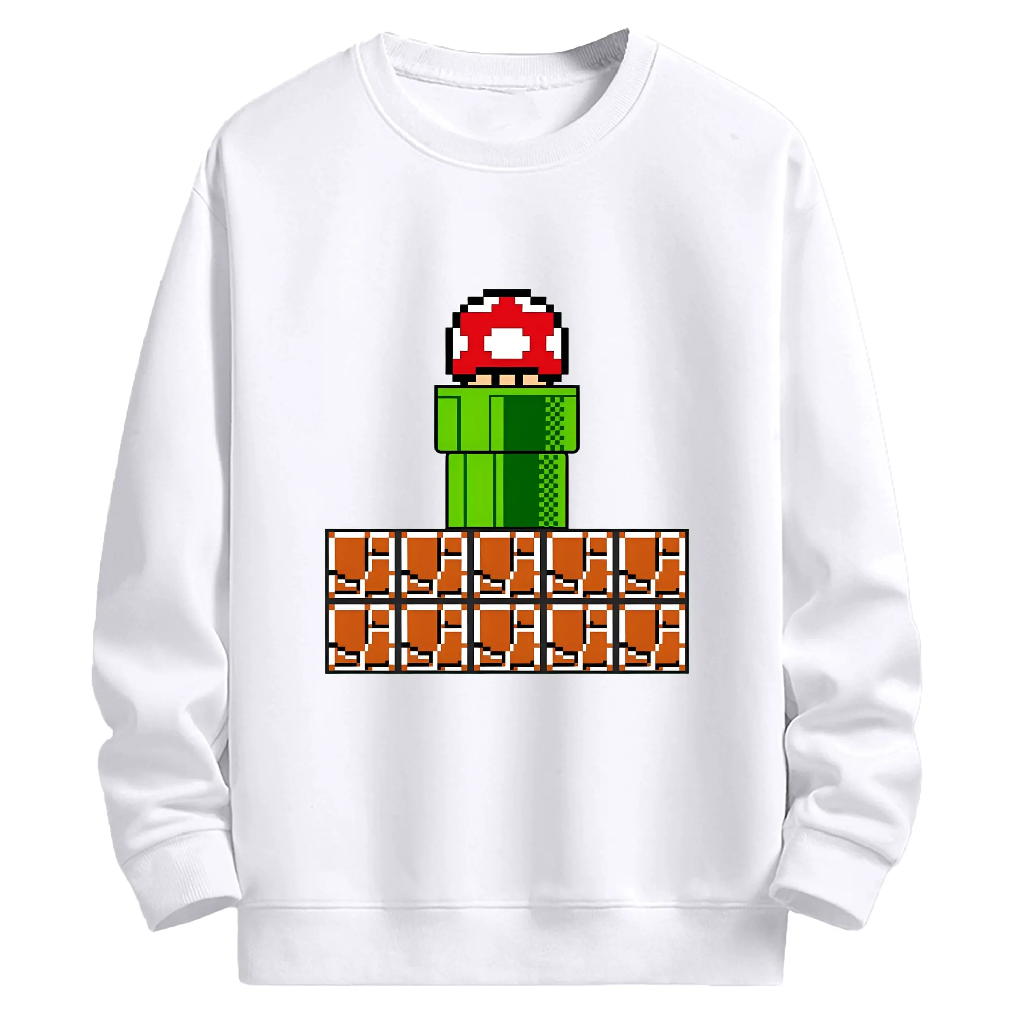 限定キノピオ 8ビットドット絵 - 高品質 クルーネック スウェット ・ コットン59％ ポリエステル41％ ・ ユニセックス 長袖 トレーナー ・ カジュアル デイリー スポーツ 散歩用