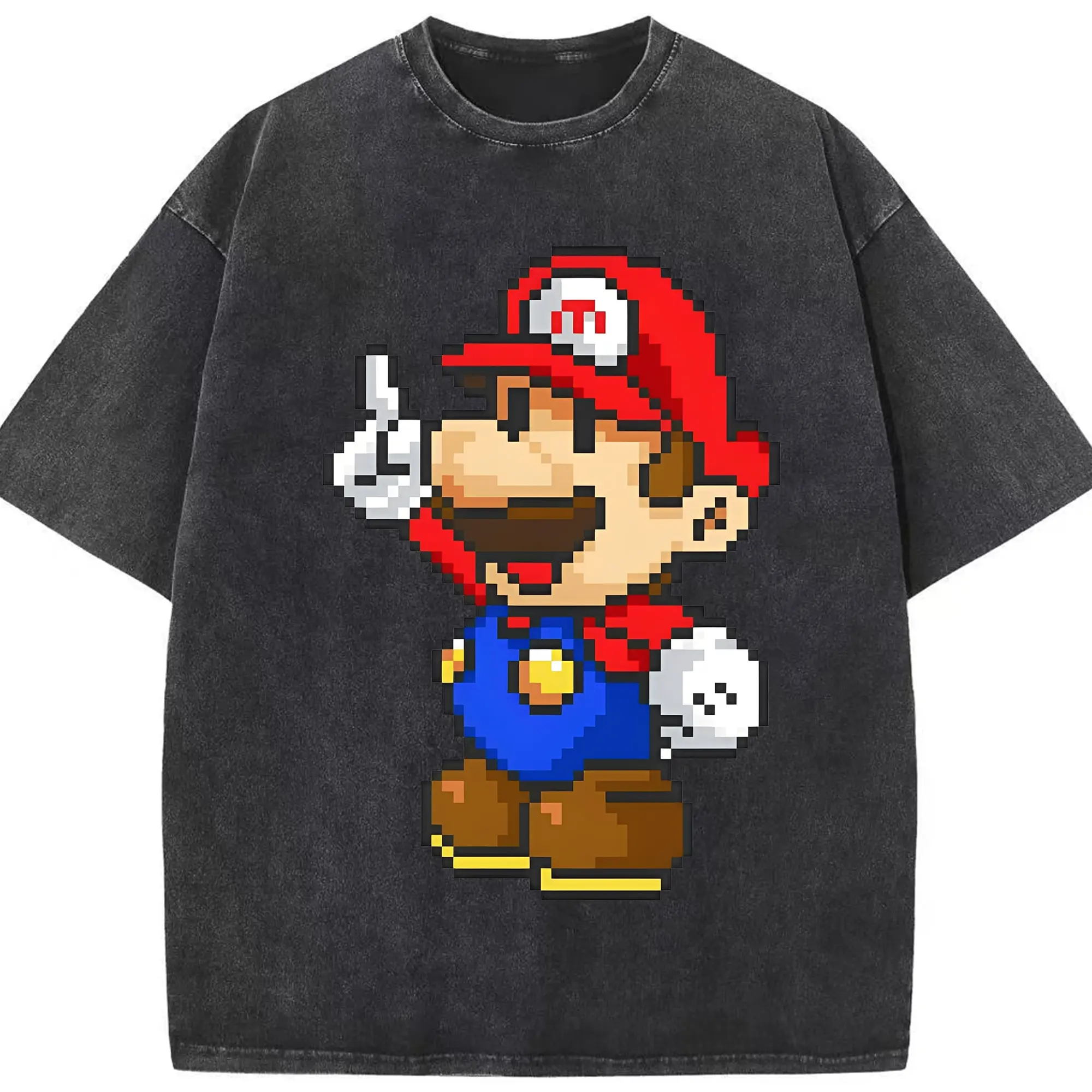 【ファン必見】マリオ グッズ風 - 綿100％ ヴィンテージ風 半袖Tシャツ ・ フロントプリント ・ 柔らか肌触り ・ 通気性 快適 ・ スポーツ カジュアル 外出用