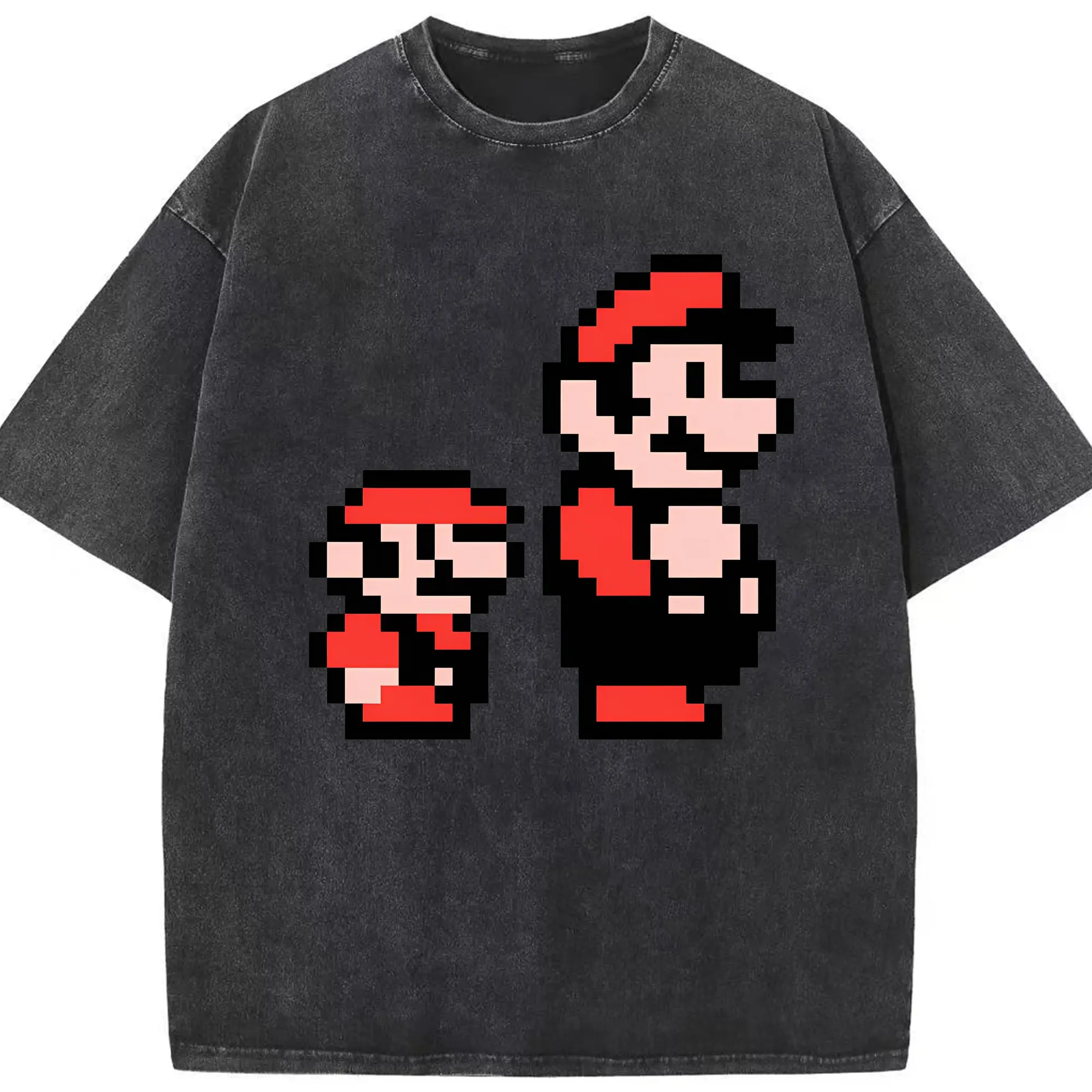 マリオブラザーズ クラシック ピクセル - 綿100％ ヴィンテージ風 半袖Tシャツ ・ フロントプリント ・ 柔らか肌触り ・ 通気性 快適 ・ スポーツ カジュアル 外出用
