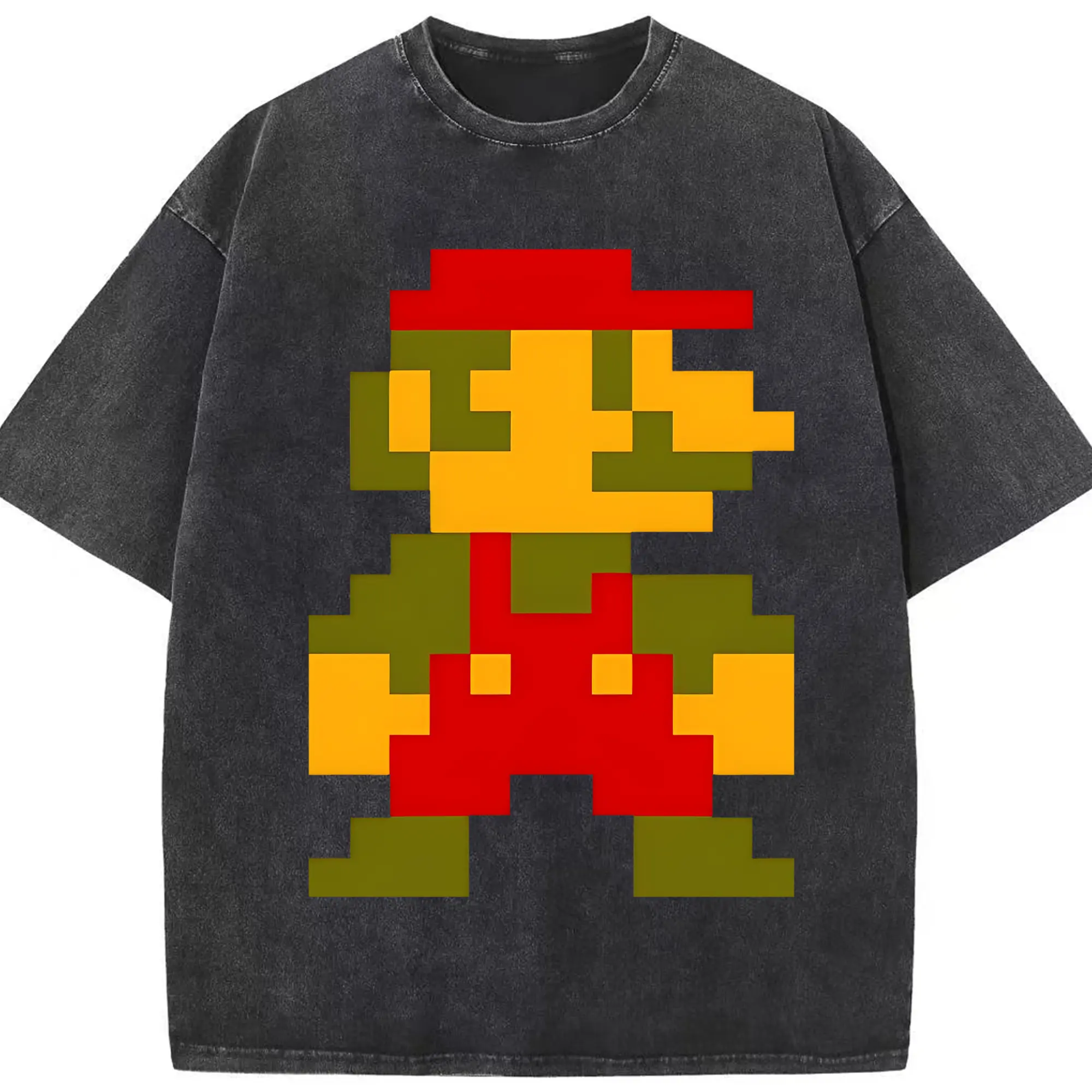 スーパーマリオ×8ビット グラフィックアート - 綿100％ ヴィンテージ風 半袖Tシャツ ・ フロントプリント ・ 柔らか肌触り ・ 通気性 快適 ・ スポーツ カジュアル 外出用