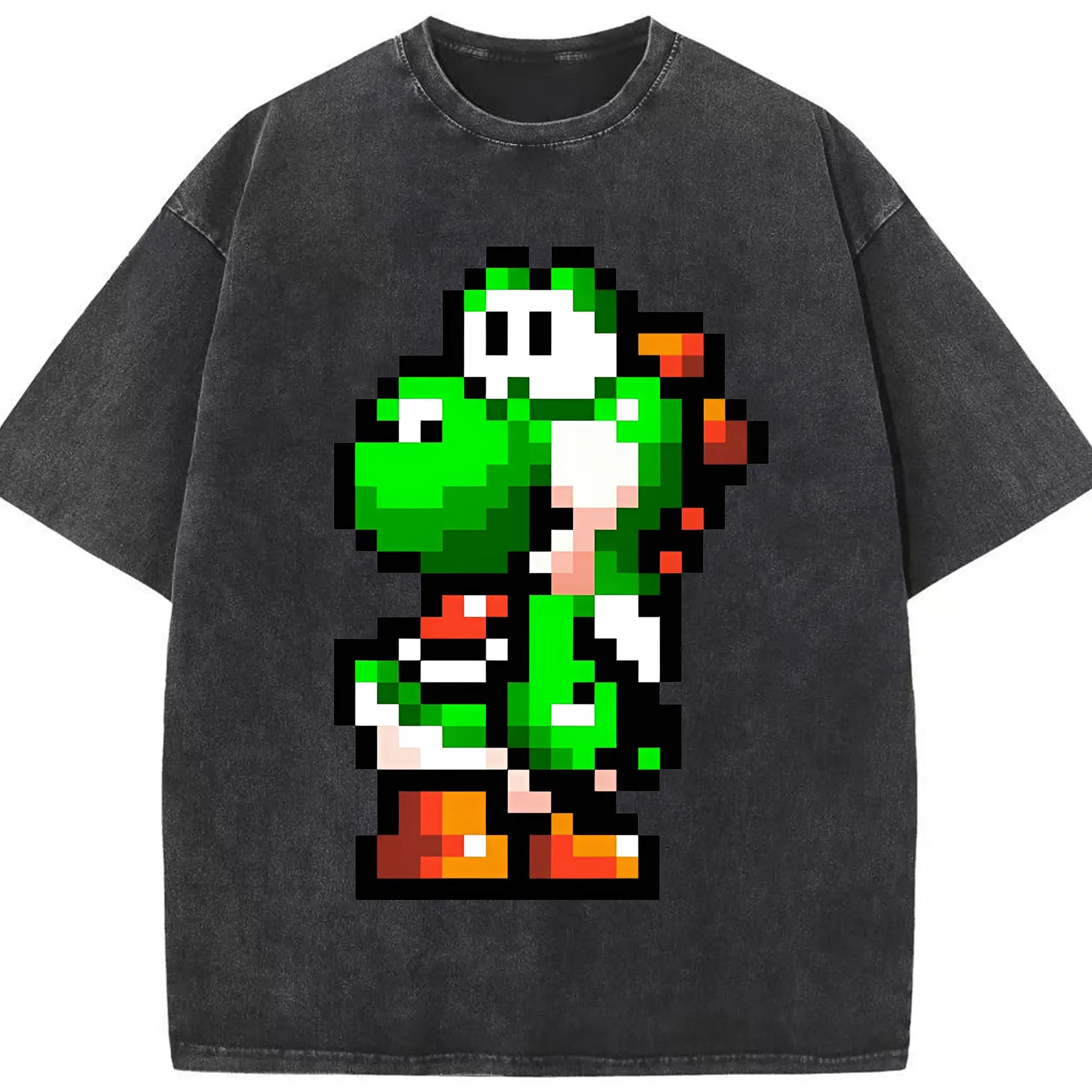 ヨッシー 限定デザイン - 綿100％ ヴィンテージ風 半袖Tシャツ ・ フロントプリント ・ 柔らか肌触り ・ 通気性 快適 ・ スポーツ カジュアル 外出用