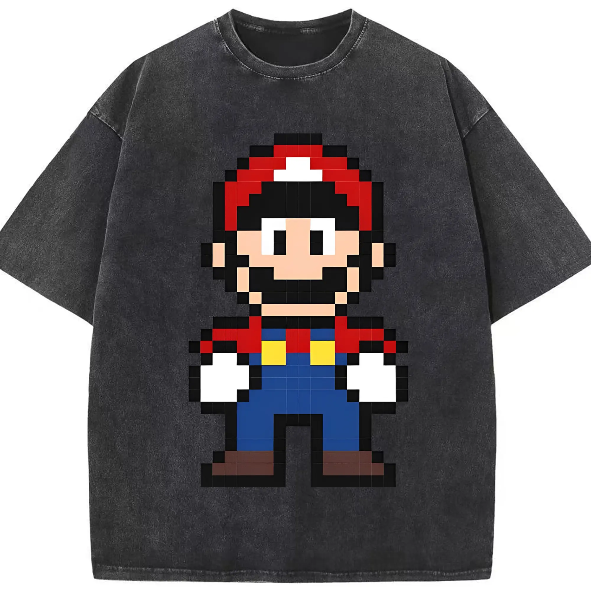 マリオ ピクセルポップ アート - 綿100％ ヴィンテージ風 半袖Tシャツ ・ フロントプリント ・ 柔らか肌触り ・ 通気性 快適 ・ スポーツ カジュアル 外出用