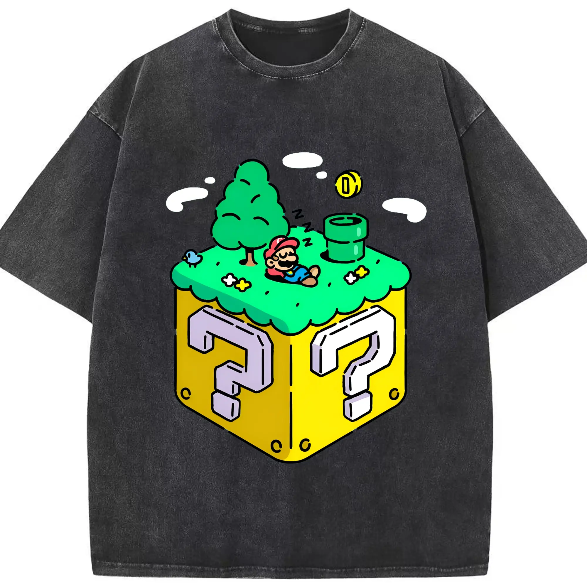 スーパーマリオブラザーズ ピクセルキャラ 限定 - 綿100％ ヴィンテージ風 半袖Tシャツ ・ フロントプリント ・ 柔らか肌触り ・ 通気性 快適 ・ スポーツ カジュアル 外出用