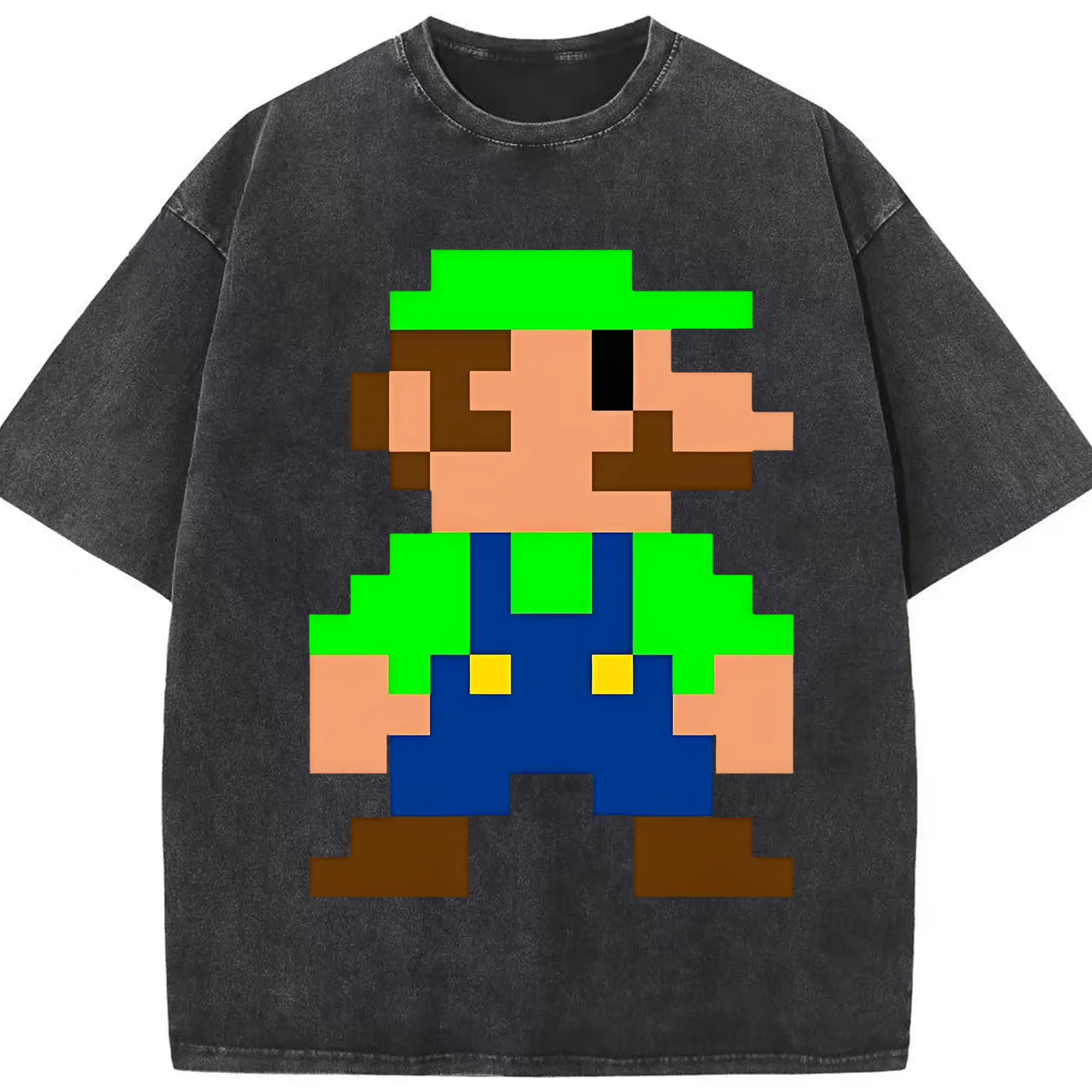 懐かしのスーパーマリオ＆ルイージ 8ビット - 綿100％ ヴィンテージ風 半袖Tシャツ ・ フロントプリント ・ 柔らか肌触り ・ 通気性 快適 ・ スポーツ カジュアル 外出用