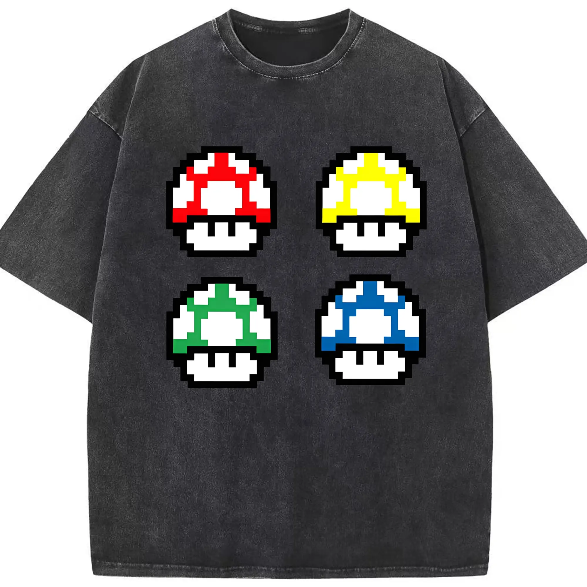 懐かしの8ビットキノピオ ピクセルアート - 綿100％ ヴィンテージ風 半袖Tシャツ ・ フロントプリント ・ 柔らか肌触り ・ 通気性 快適 ・ スポーツ カジュアル 外出用