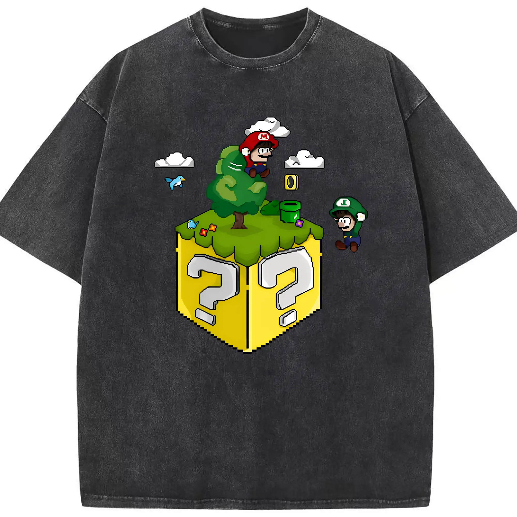 おしゃれゲーマー必見！スーパーマリオ8ビット - 綿100％ ヴィンテージ風 半袖Tシャツ ・ フロントプリント ・ 柔らか肌触り ・ 通気性 快適 ・ スポーツ カジュアル 外出用