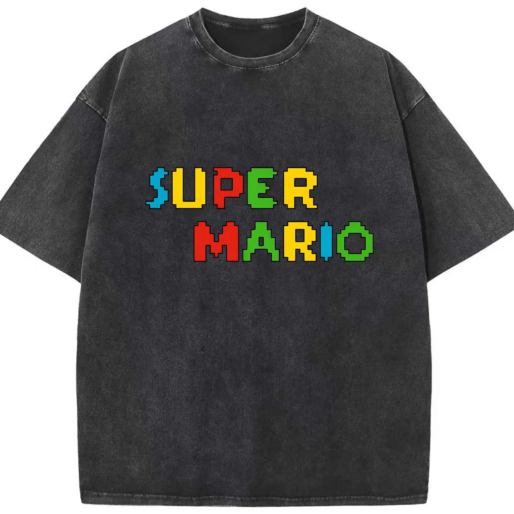 スーパーマリオ ロゴデザイン ファッション - 綿100％ ヴィンテージ風 半袖Tシャツ ・ フロントプリント ・ 柔らか肌触り ・ 通気性 快適 ・ スポーツ カジュアル 外出用