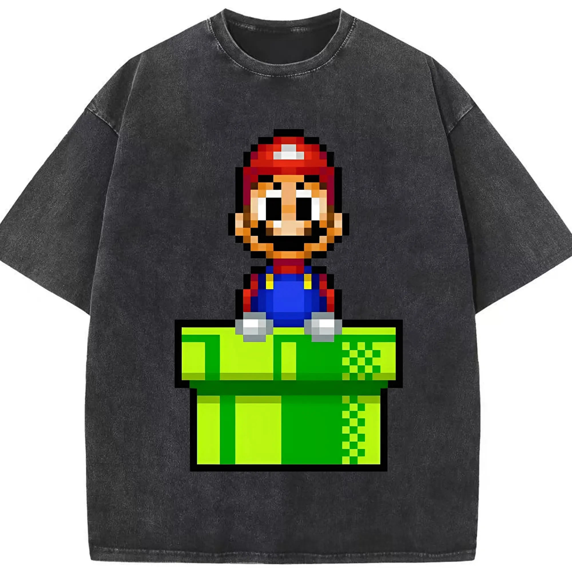 ストリートスタイル スーパーマリオ8bit - 綿100％ ヴィンテージ風 半袖Tシャツ ・ フロントプリント ・ 柔らか肌触り ・ 通気性 快適 ・ スポーツ カジュアル 外出用