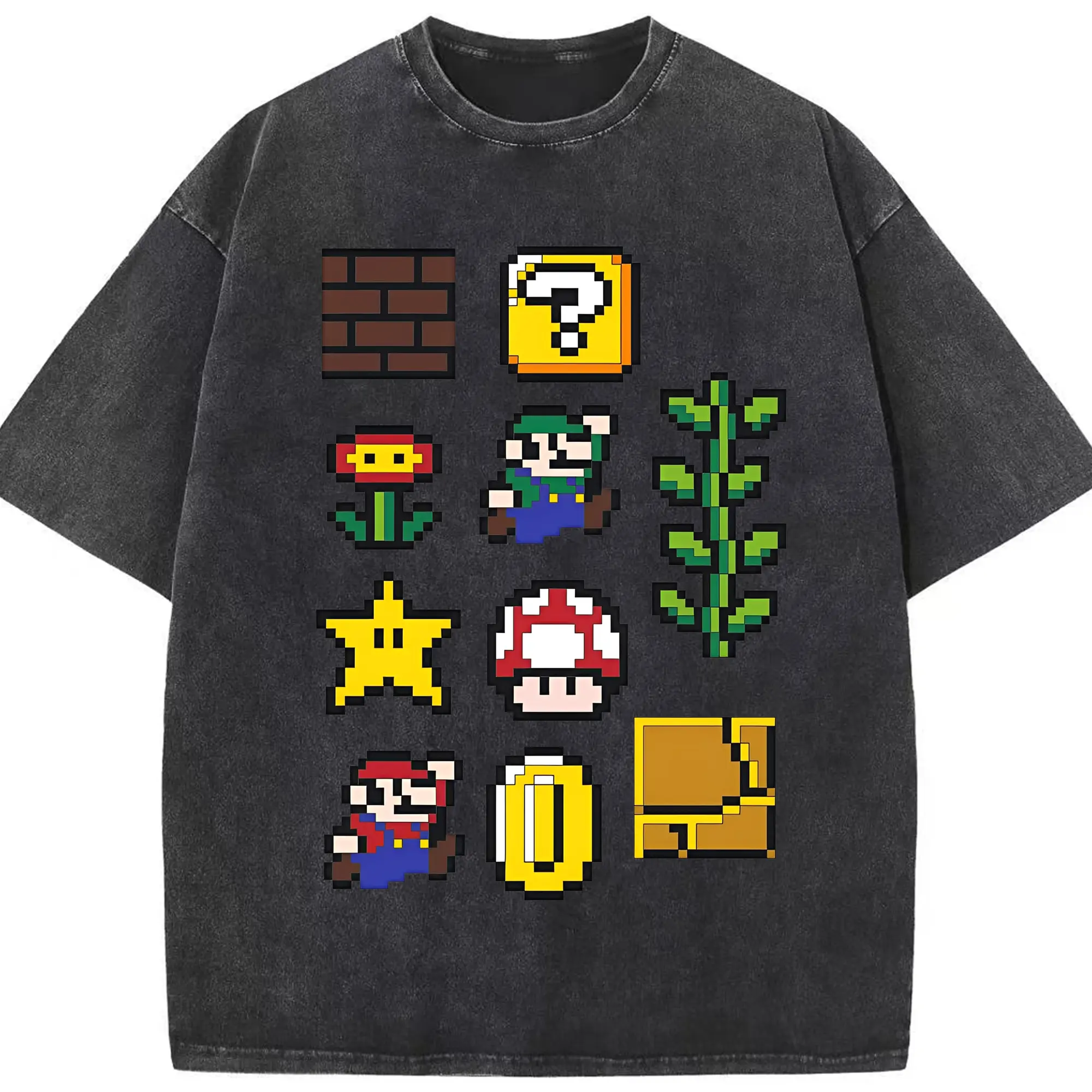 【新作】マリオ キャラクターズ コレクション - 綿100％ ヴィンテージ風 半袖Tシャツ ・ フロントプリント ・ 柔らか肌触り ・ 通気性 快適 ・ スポーツ カジュアル 外出用